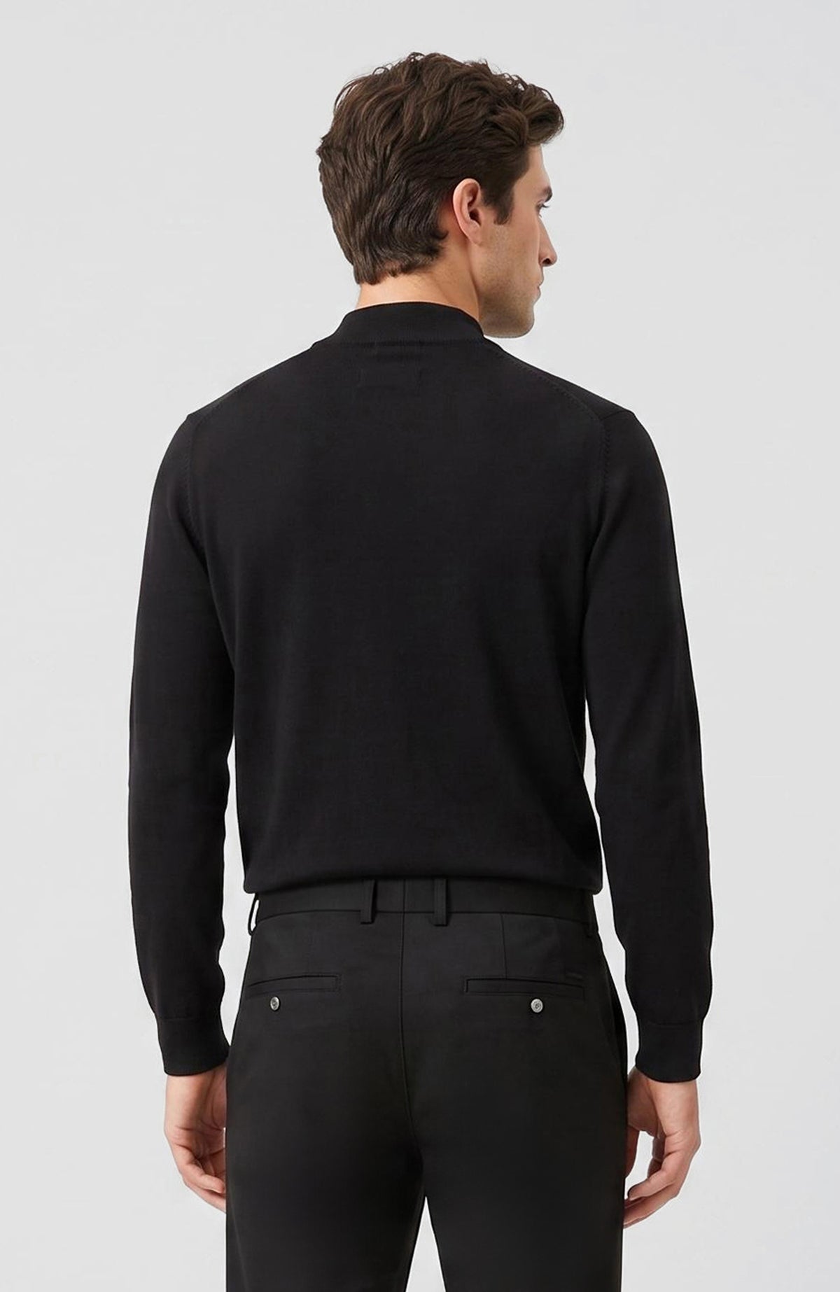 MEN'S Black Half Fisherman Wool Blend Knitwear Sweater