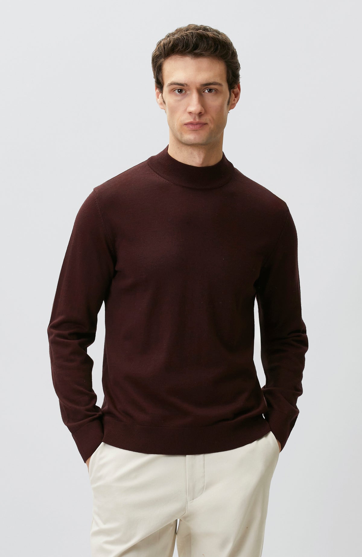MEN'S Bordo YarÄ±m BalÄ±kÃ§Ä± YÃ¼n KarÄ±ÅŸÄ±mlÄ± Triko Kazak