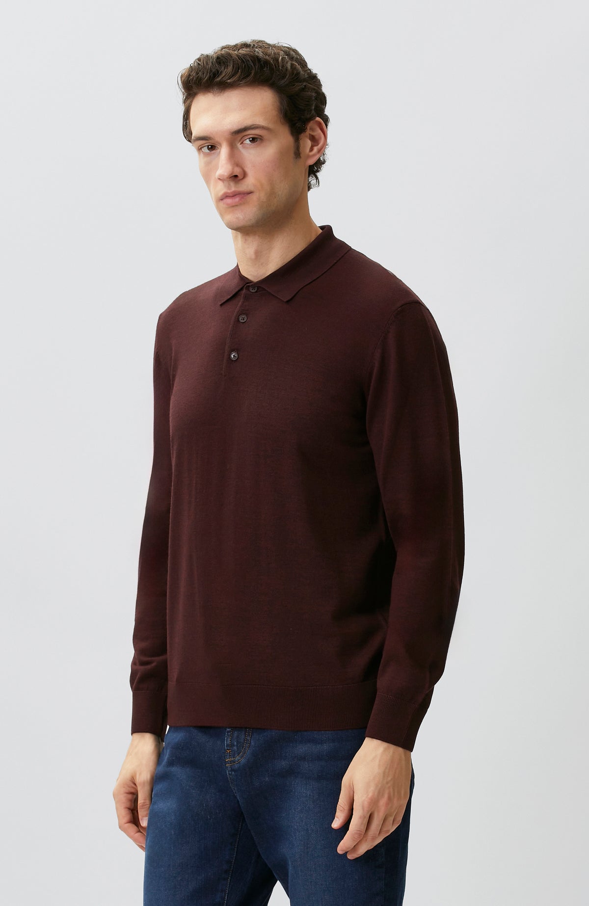 MEN'S Burgundy Polo Collar Wool Blend Knitwear Sweater
