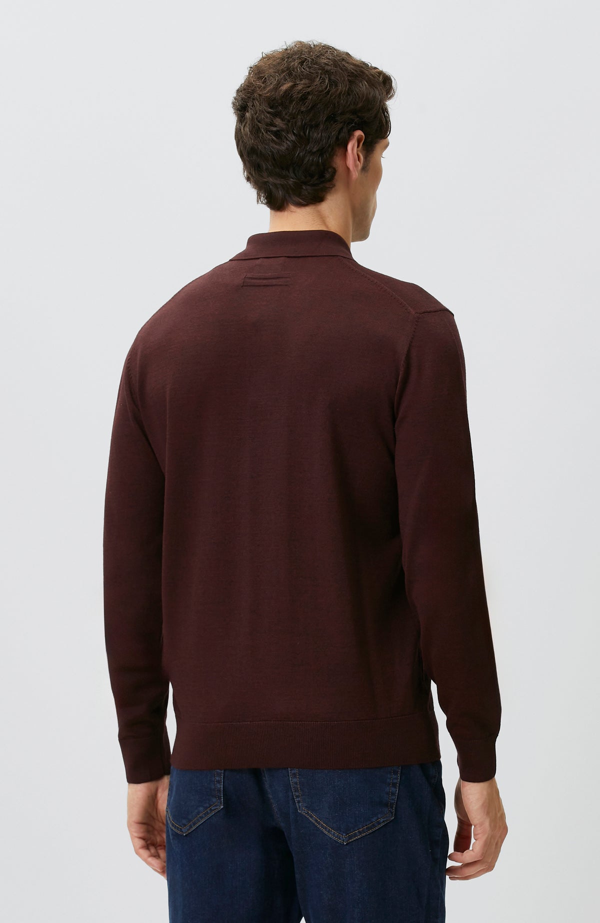 MEN'S Burgundy Polo Collar Wool Blend Knitwear Sweater
