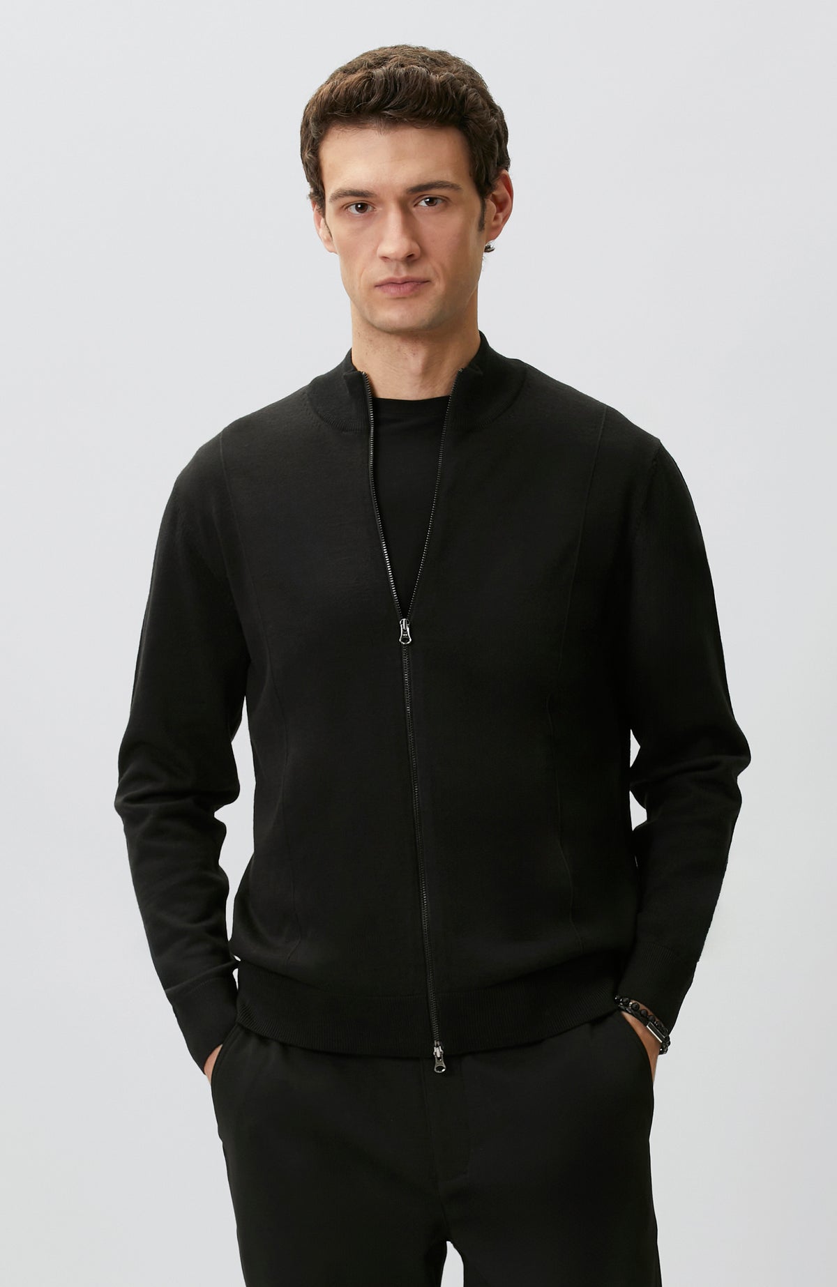 MEN'S Black Wool Blended Knitwear Cardigan