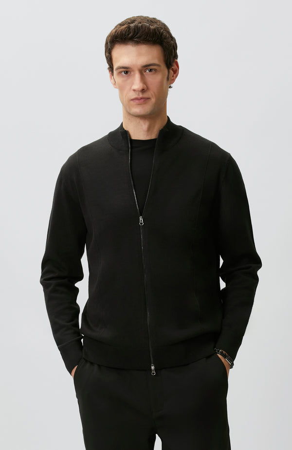 MEN'S Black Wool Blended Knitwear Cardigan