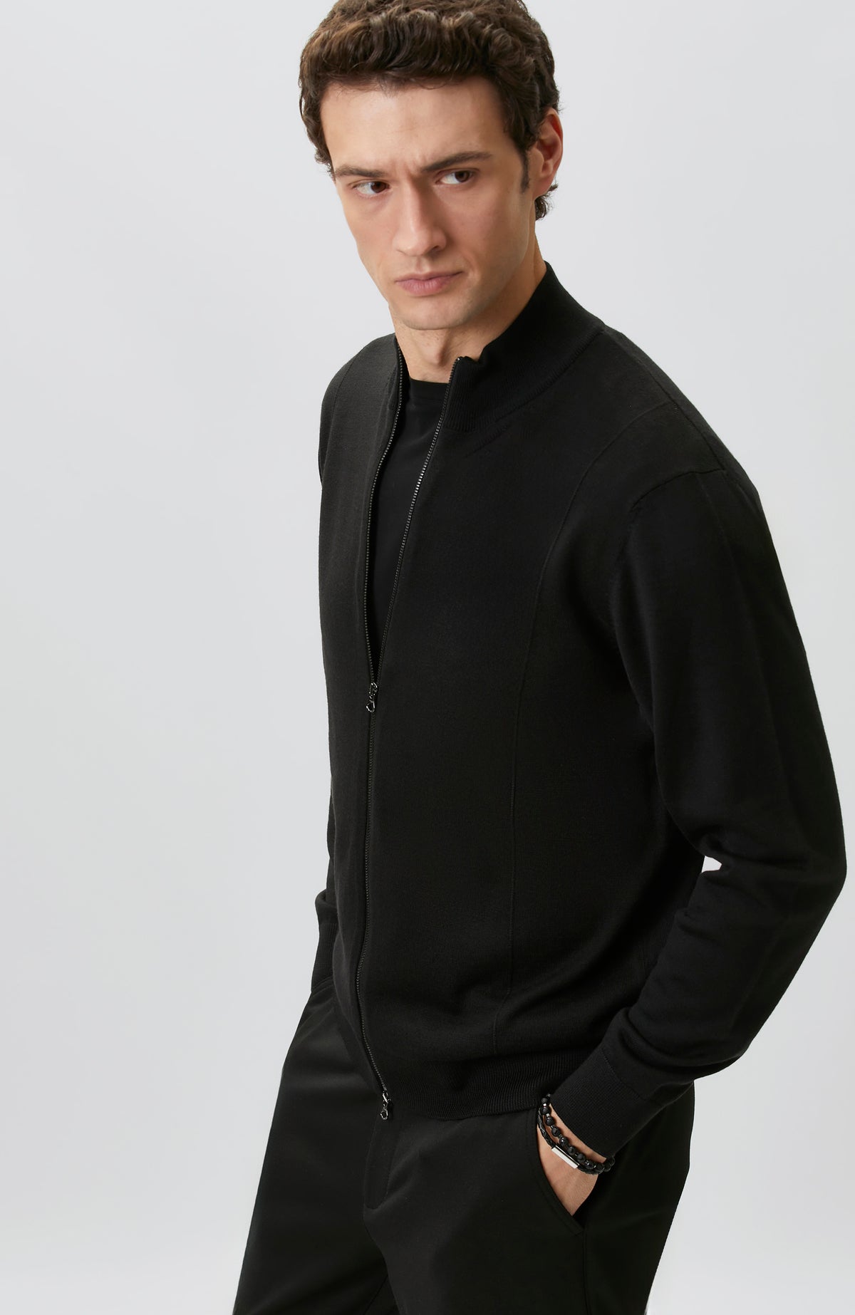 MEN'S Black Wool Blended Knitwear Cardigan