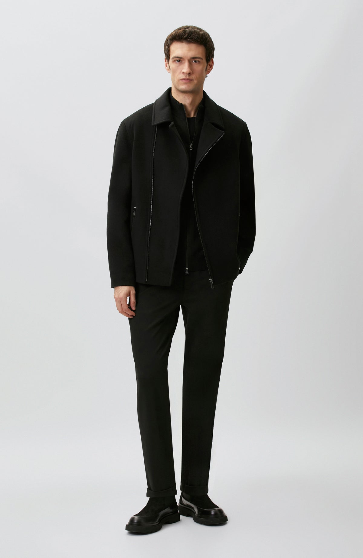 MEN'S Black Wool Blended Knitwear Cardigan