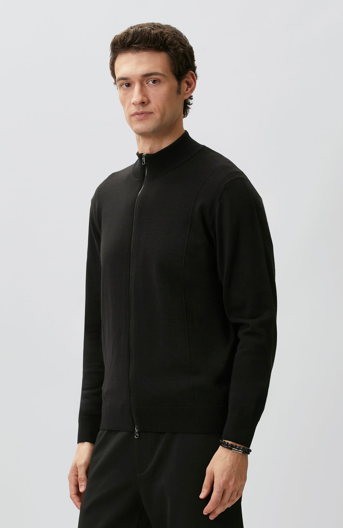 MEN'S Black Wool Blended Knitwear Cardigan