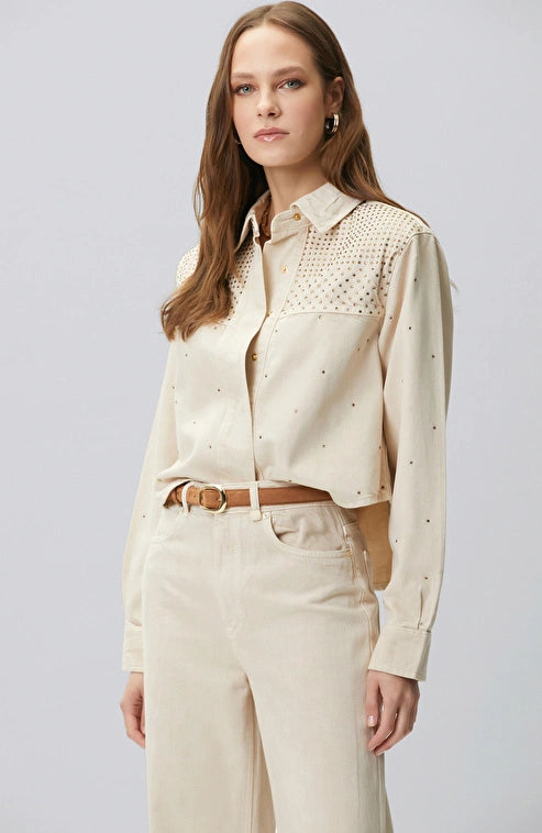 WOMEN'S Beige Hotfix Denim Jacket