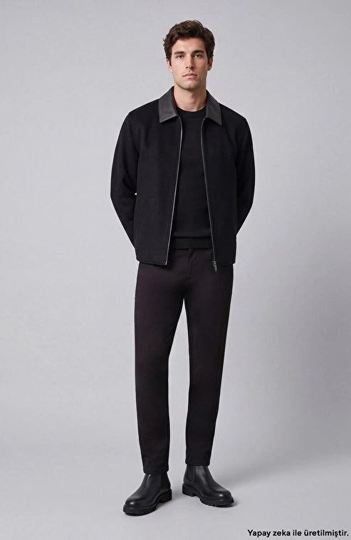 MEN'S LEATHER COLLAR JACKET