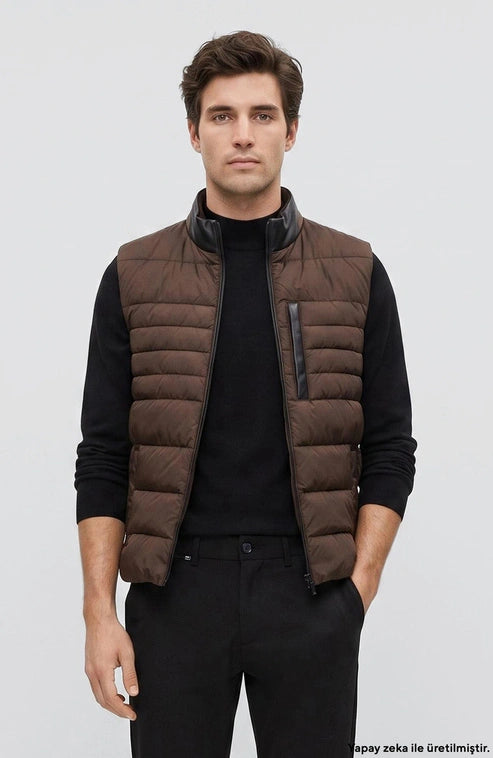 MEN'S STAND COLLAR PUFFY CASUAL VEST