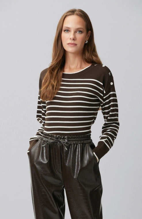 WOMEN'S Wool Striped Shoulder Button Detail