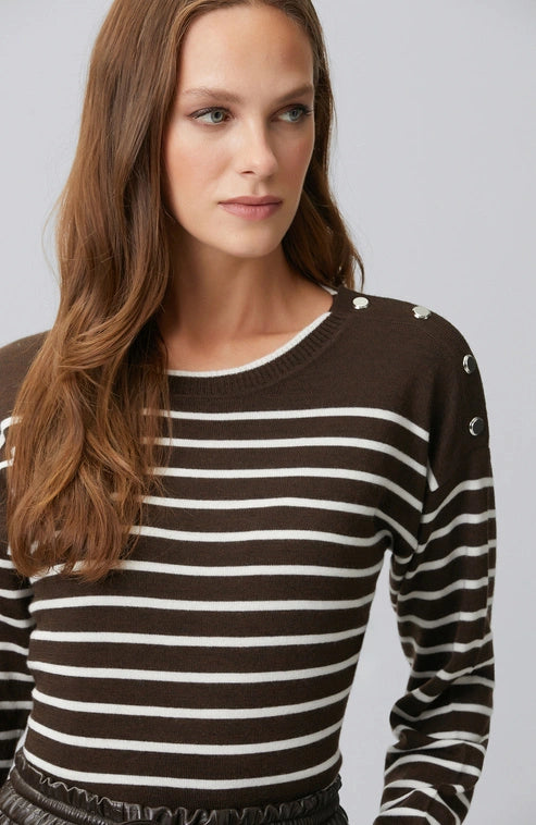 WOMEN'S Wool Striped Shoulder Button Detail