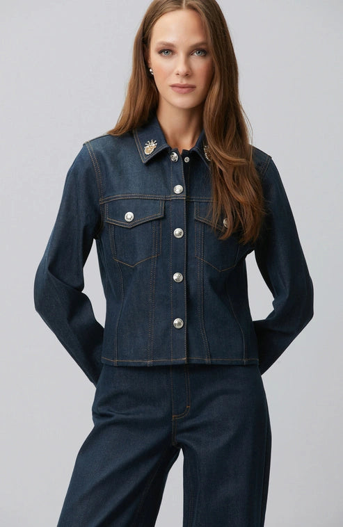 WOMEN'S Denim Jacket with Collar Patch Detail