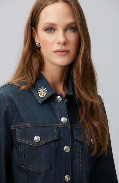 WOMEN'S Denim Jacket with Collar Patch Detail