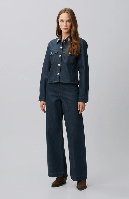 WOMEN'S Denim Jacket with Collar Patch Detail