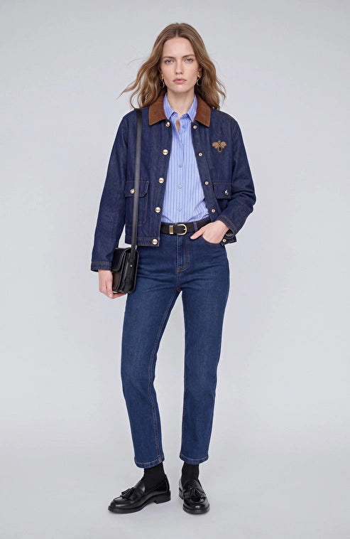 WOMEN'S Lined Denim Jacket with Collar Trim
