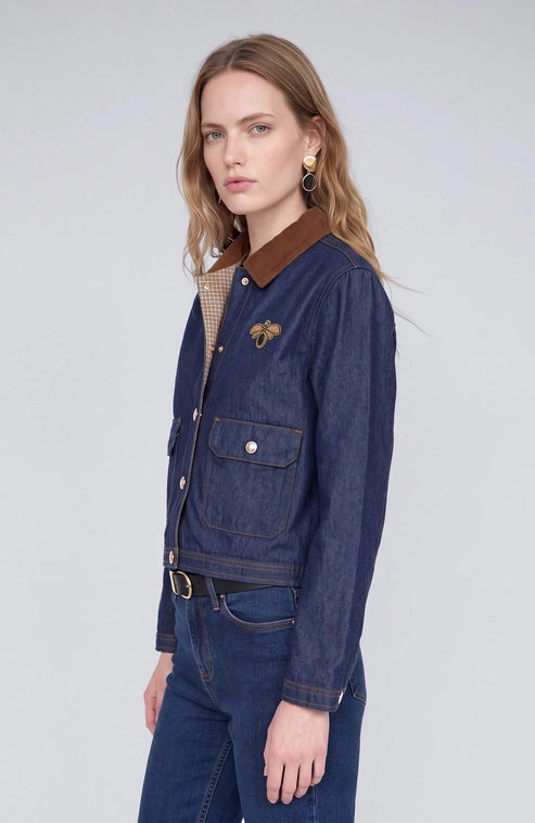 WOMEN'S Lined Denim Jacket with Collar Trim