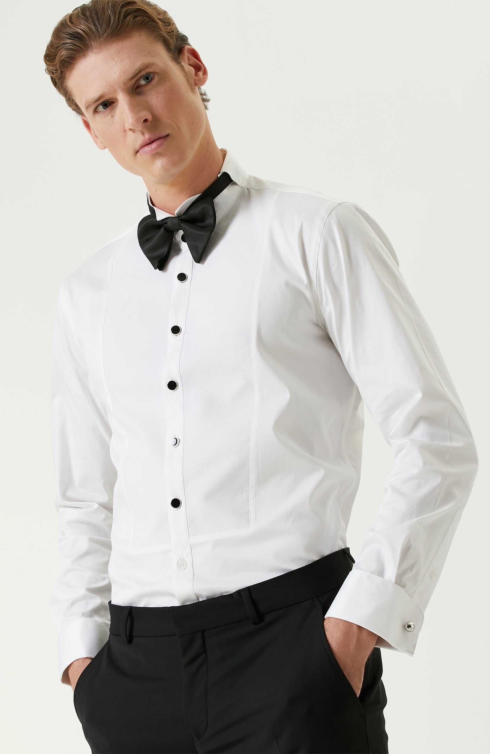 MEN'S White Satin Tuxedo Shirt