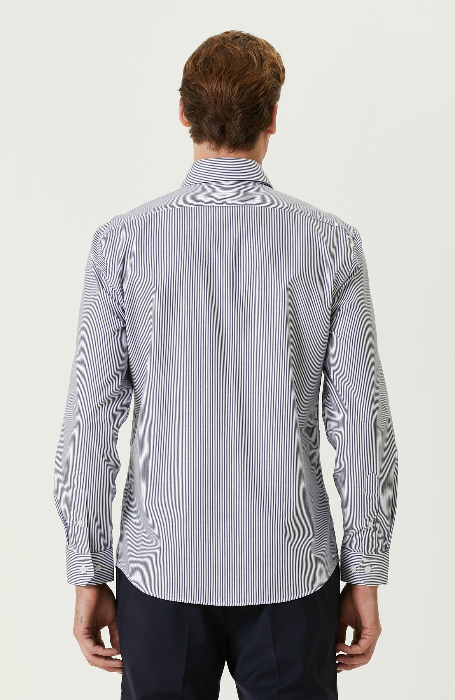 MEN'S Navy Blue White Striped Non-Iron Shirt