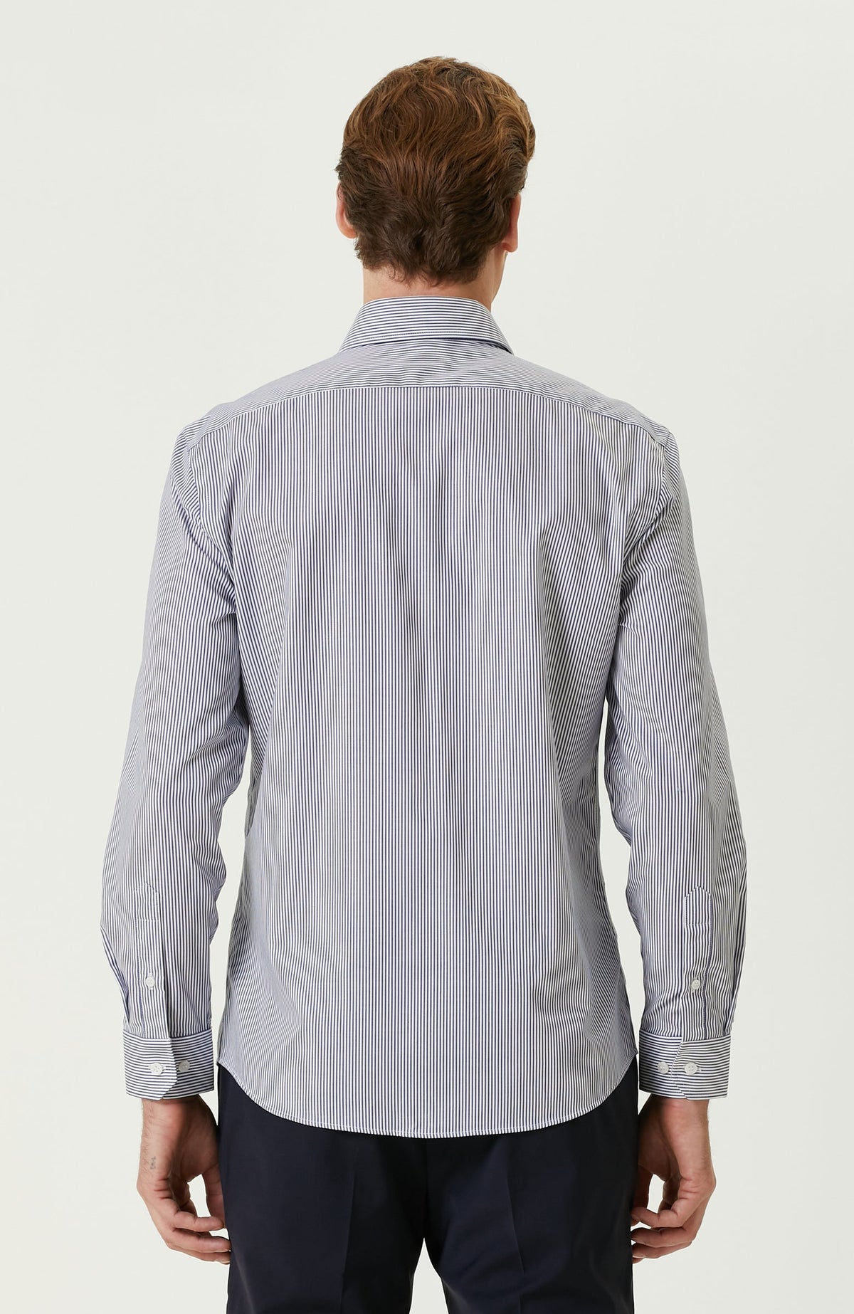 MEN'S Navy Blue White Striped Non-Iron Shirt