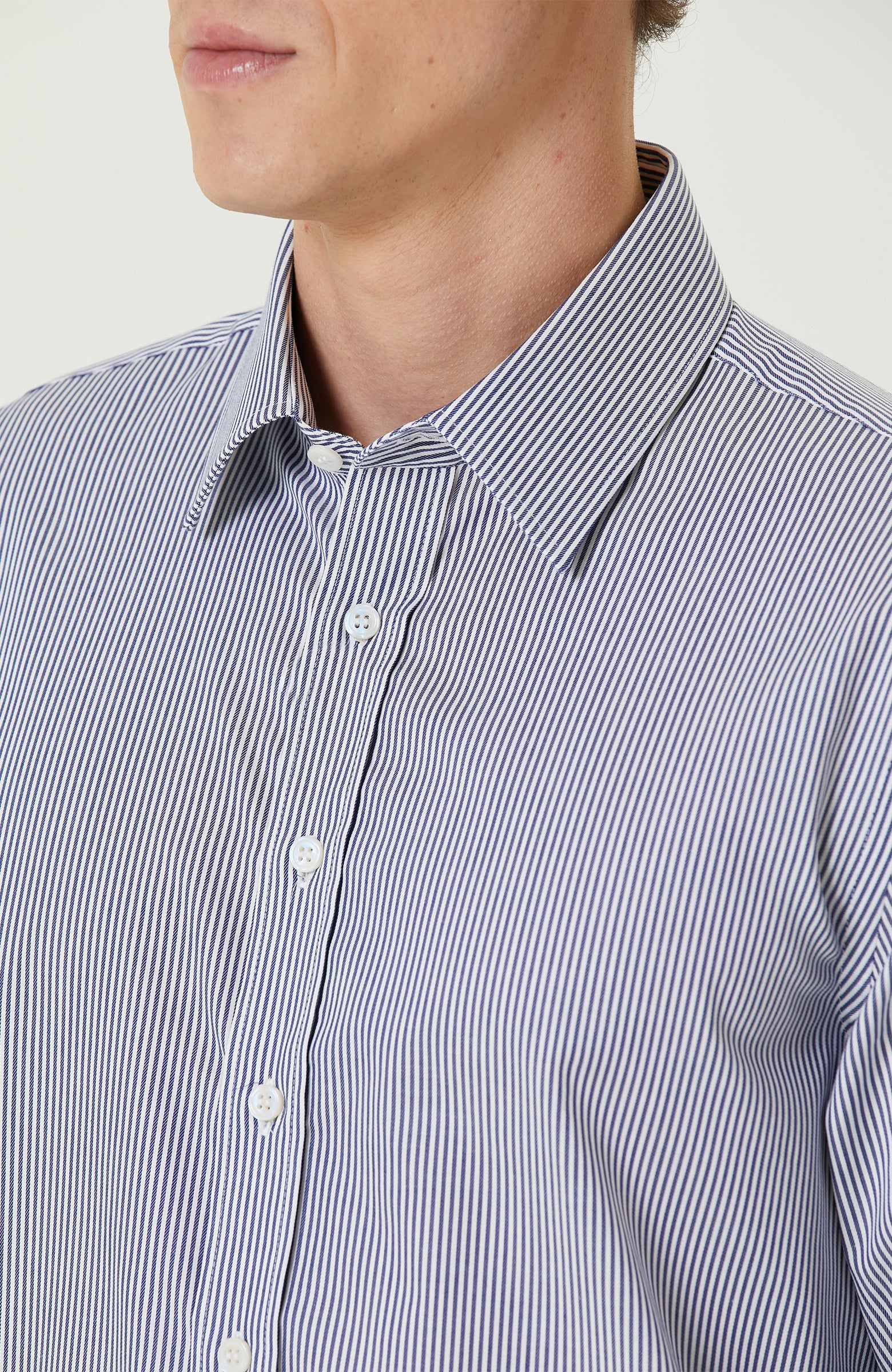 MEN'S Navy Blue White Striped Non-Iron Shirt