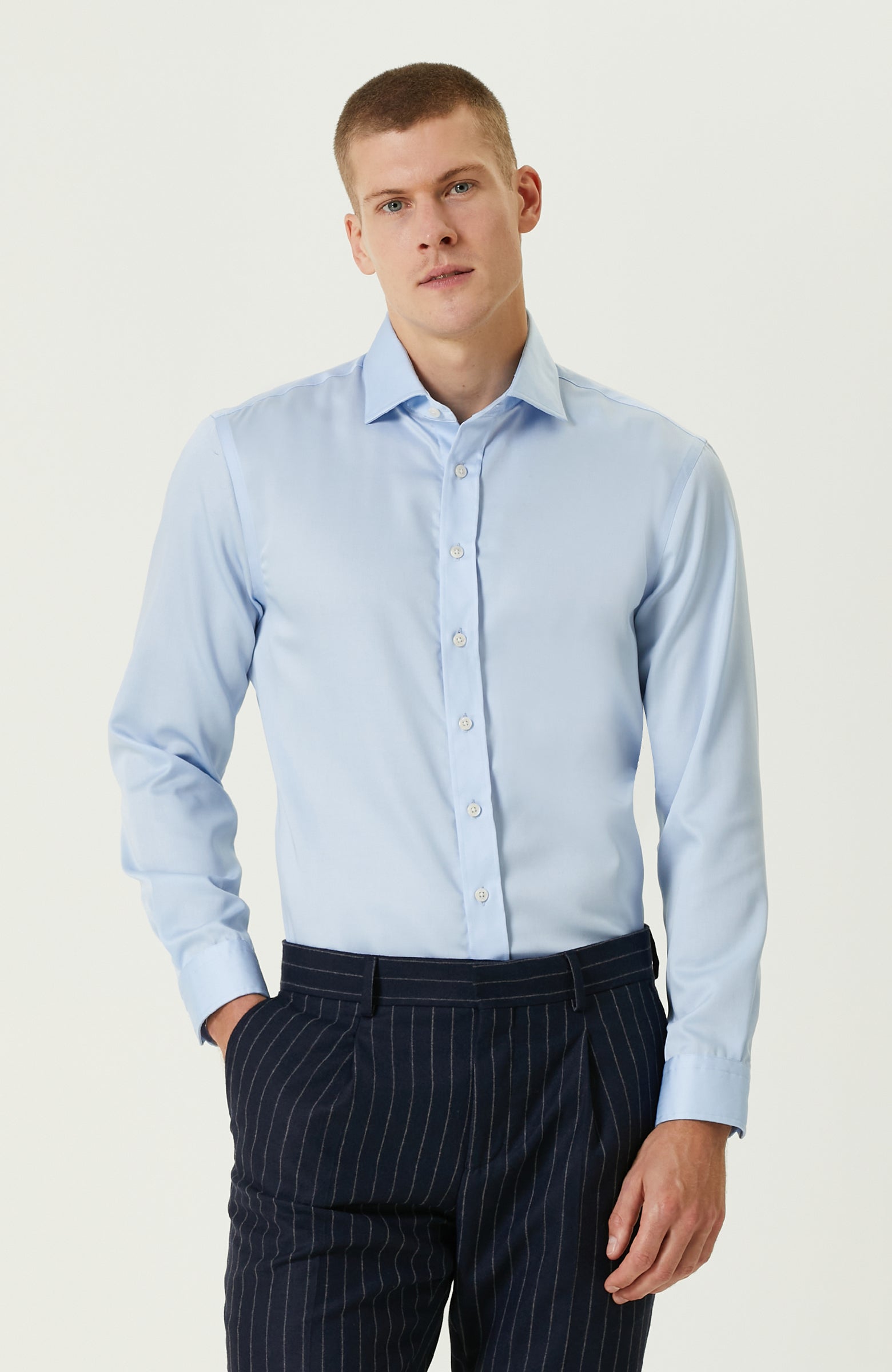 MEN'S Light Blue Non-Aron Satin Shirt