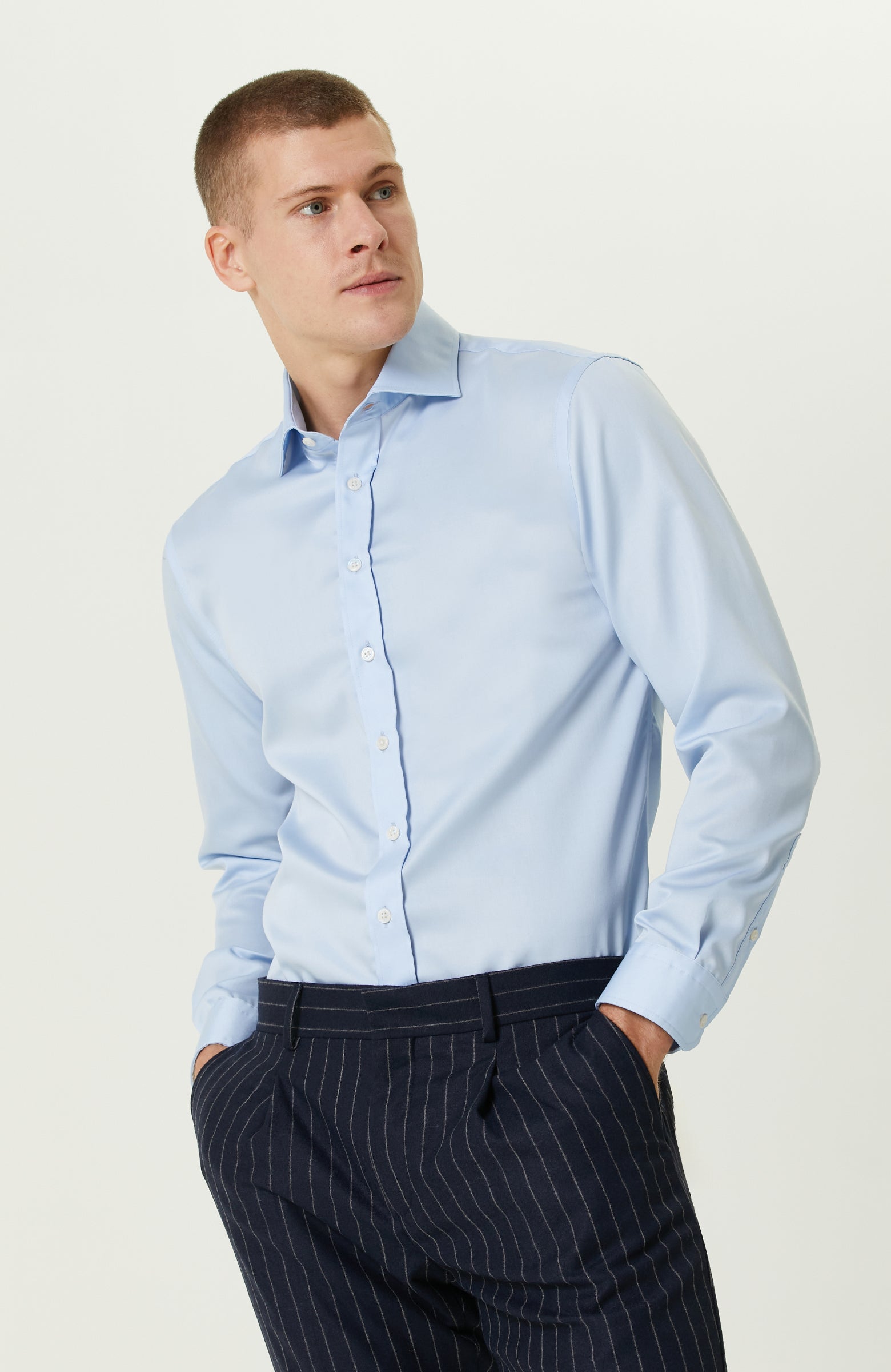 MEN'S Light Blue Non-Aron Satin Shirt