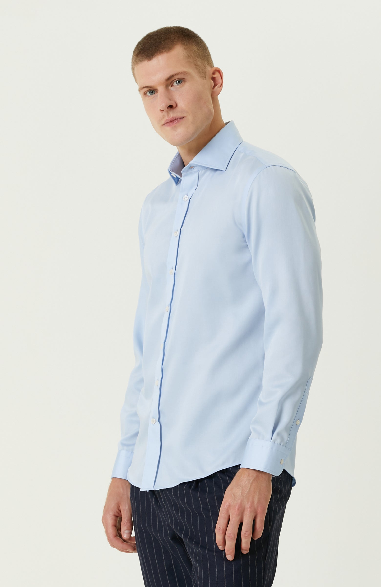 MEN'S Light Blue Non-Aron Satin Shirt