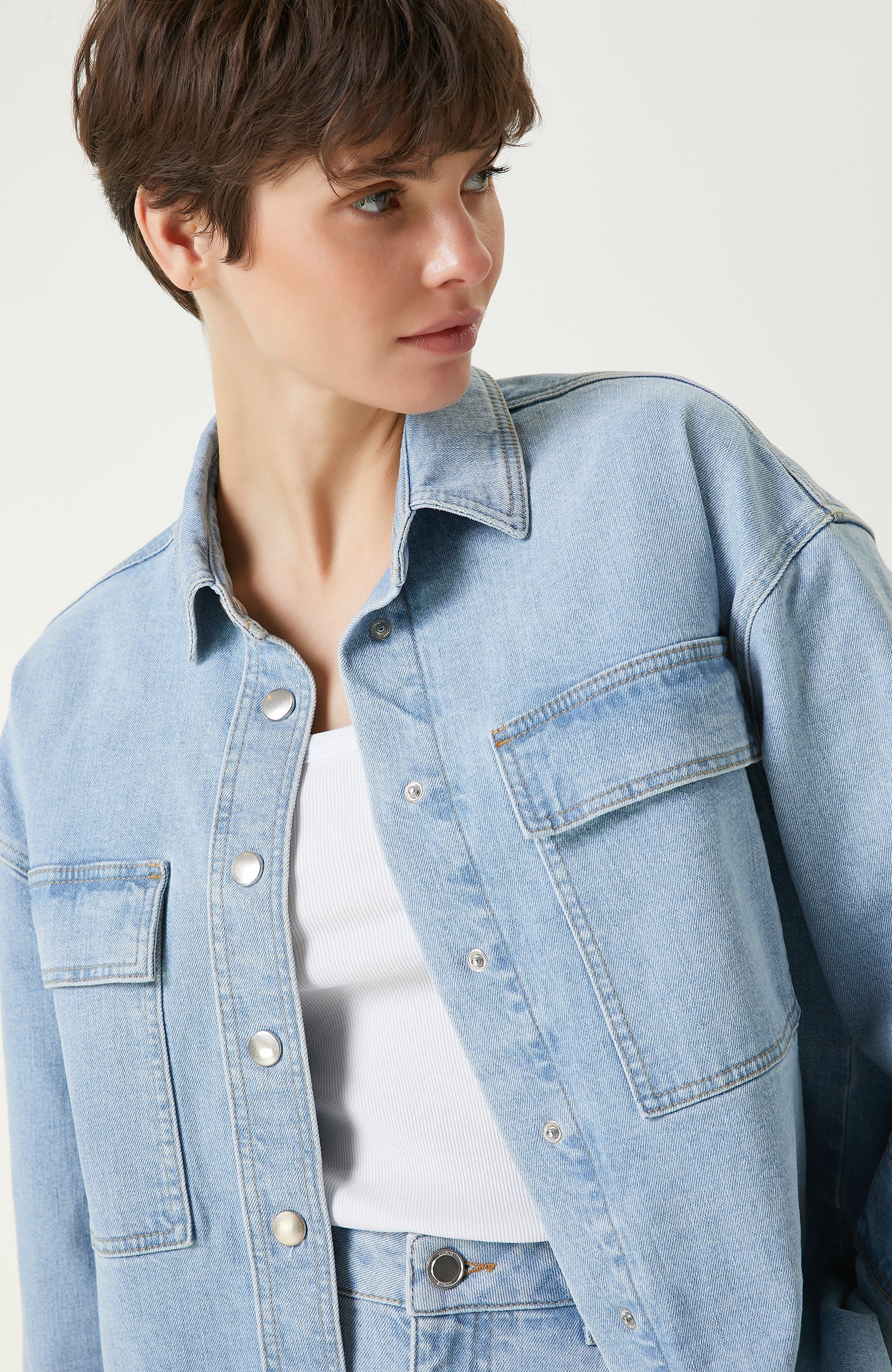 WOMEN'S Light Indigo Blue Denim Shirt