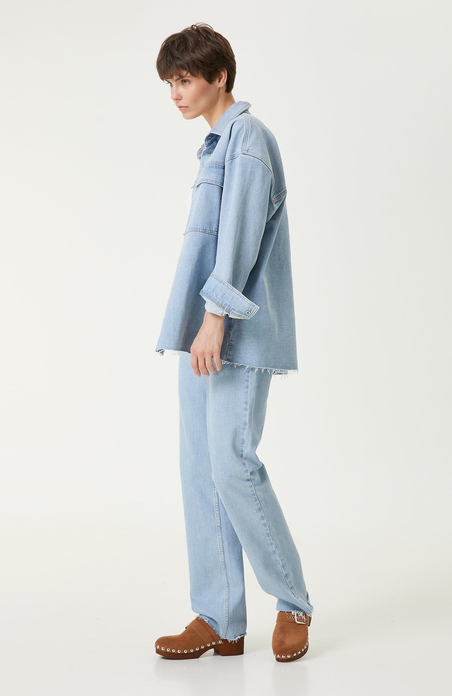 WOMEN'S Light Indigo Blue Denim Shirt