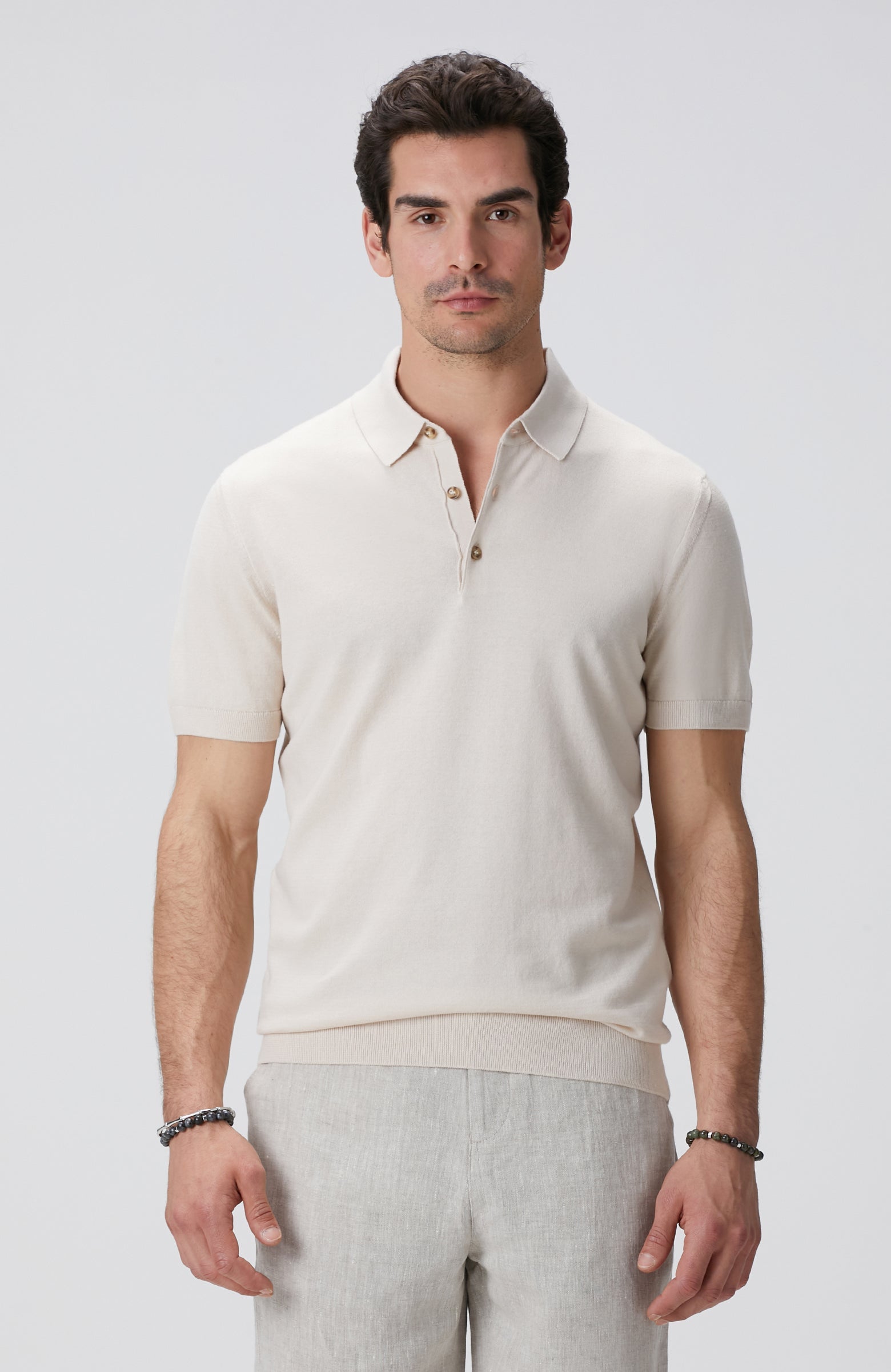 MEN'S Beige Polo Neck Basic Sweater