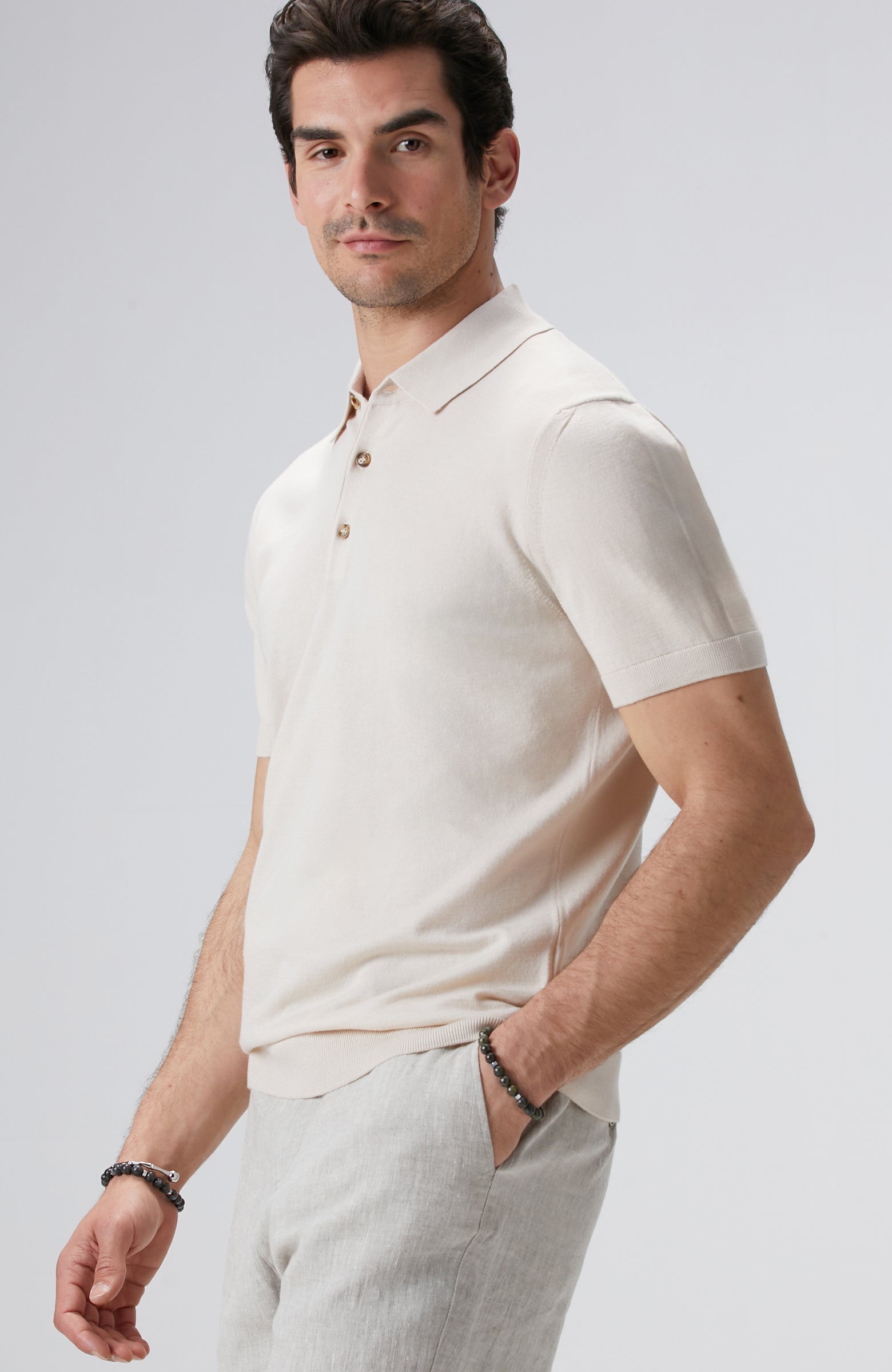 MEN'S Beige Polo Neck Basic Sweater