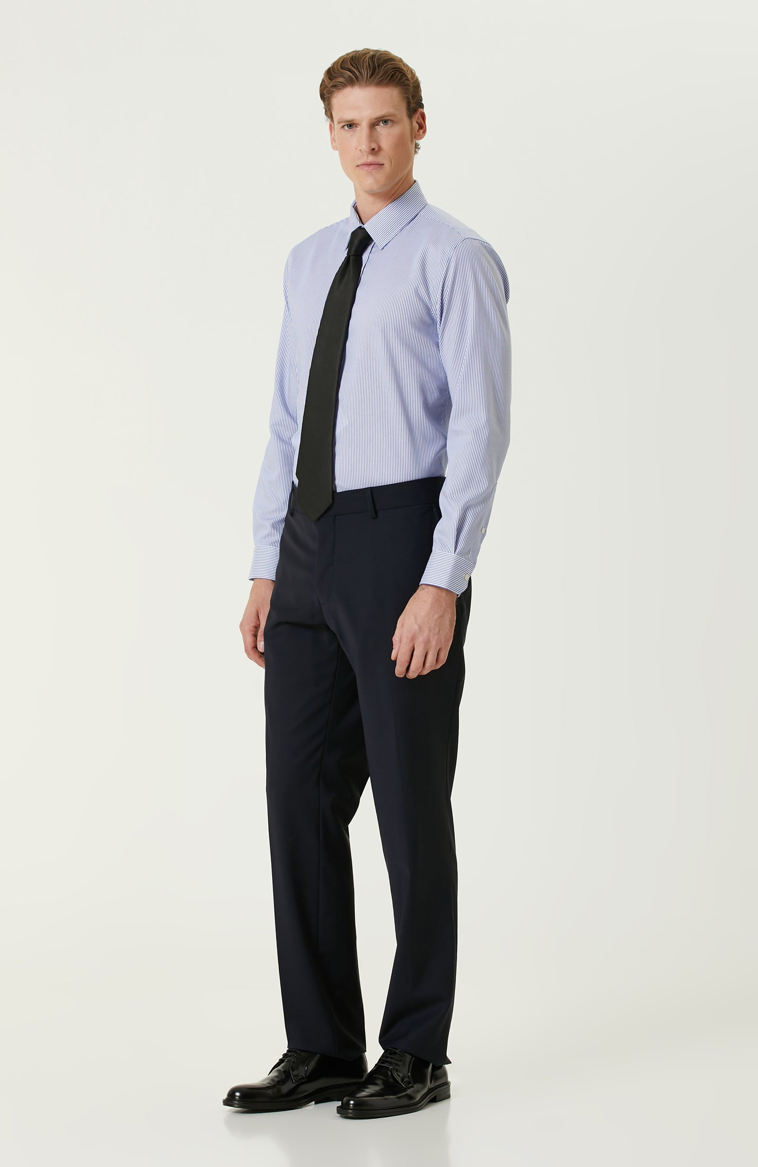 MEN'S Non-Iron Navy Blue White Shirt