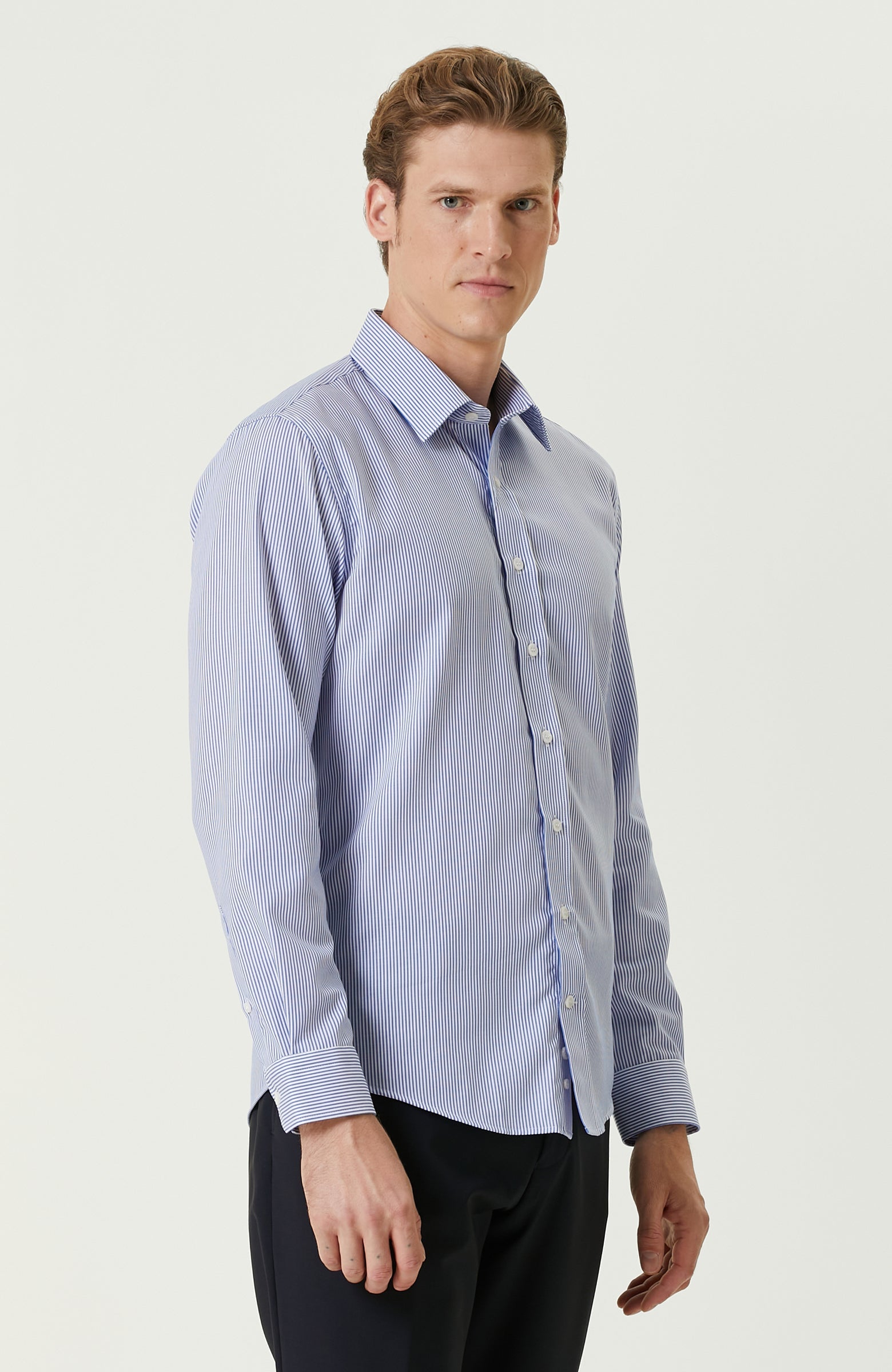 MEN'S Non-Iron Navy Blue White Shirt