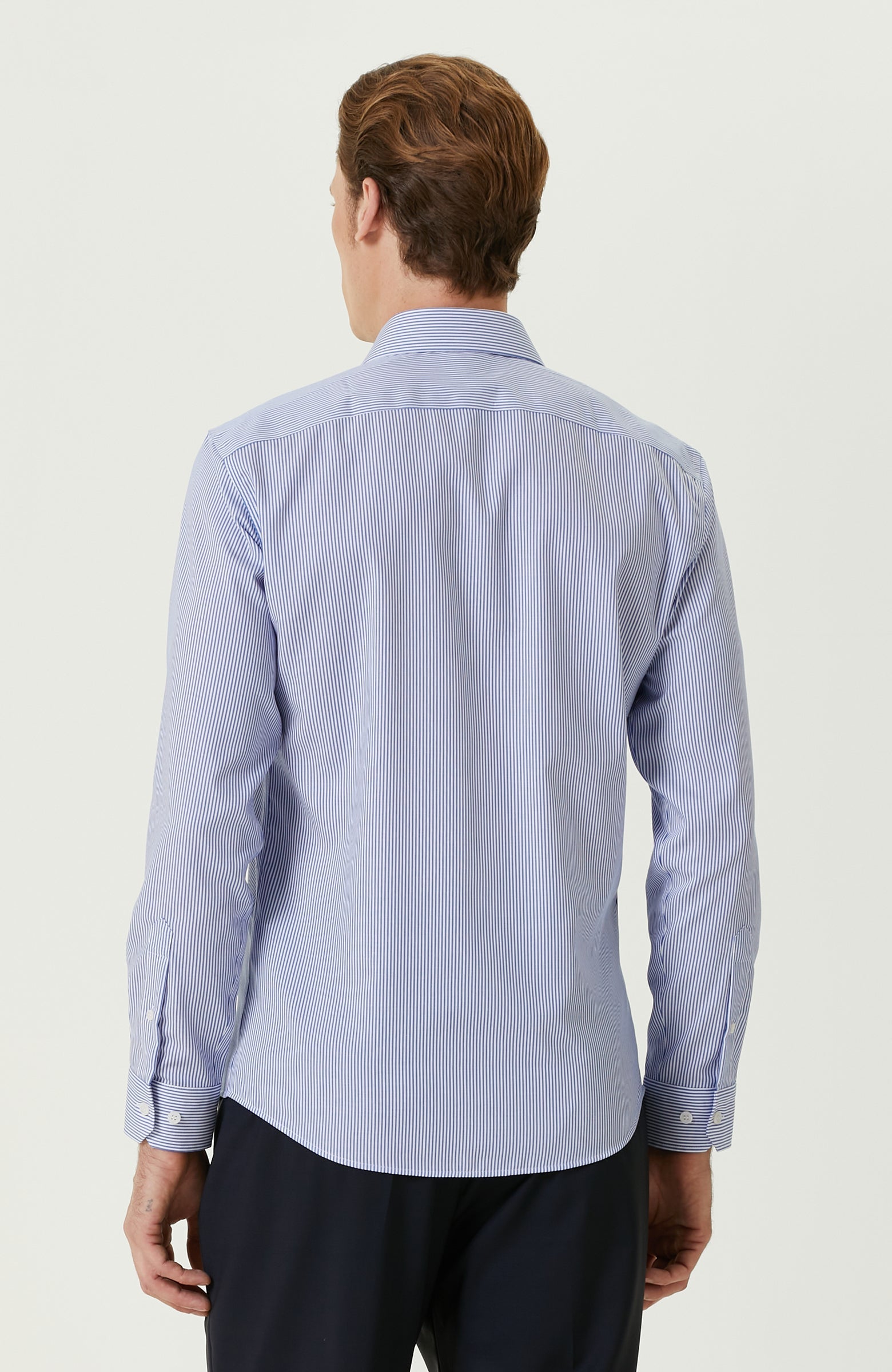 MEN'S Non-Iron Navy Blue White Shirt