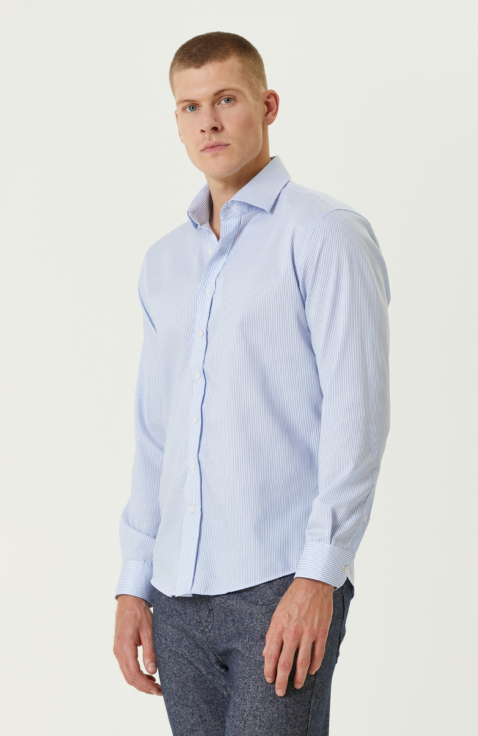 MEN'S Non-Iron Blue White Shirt