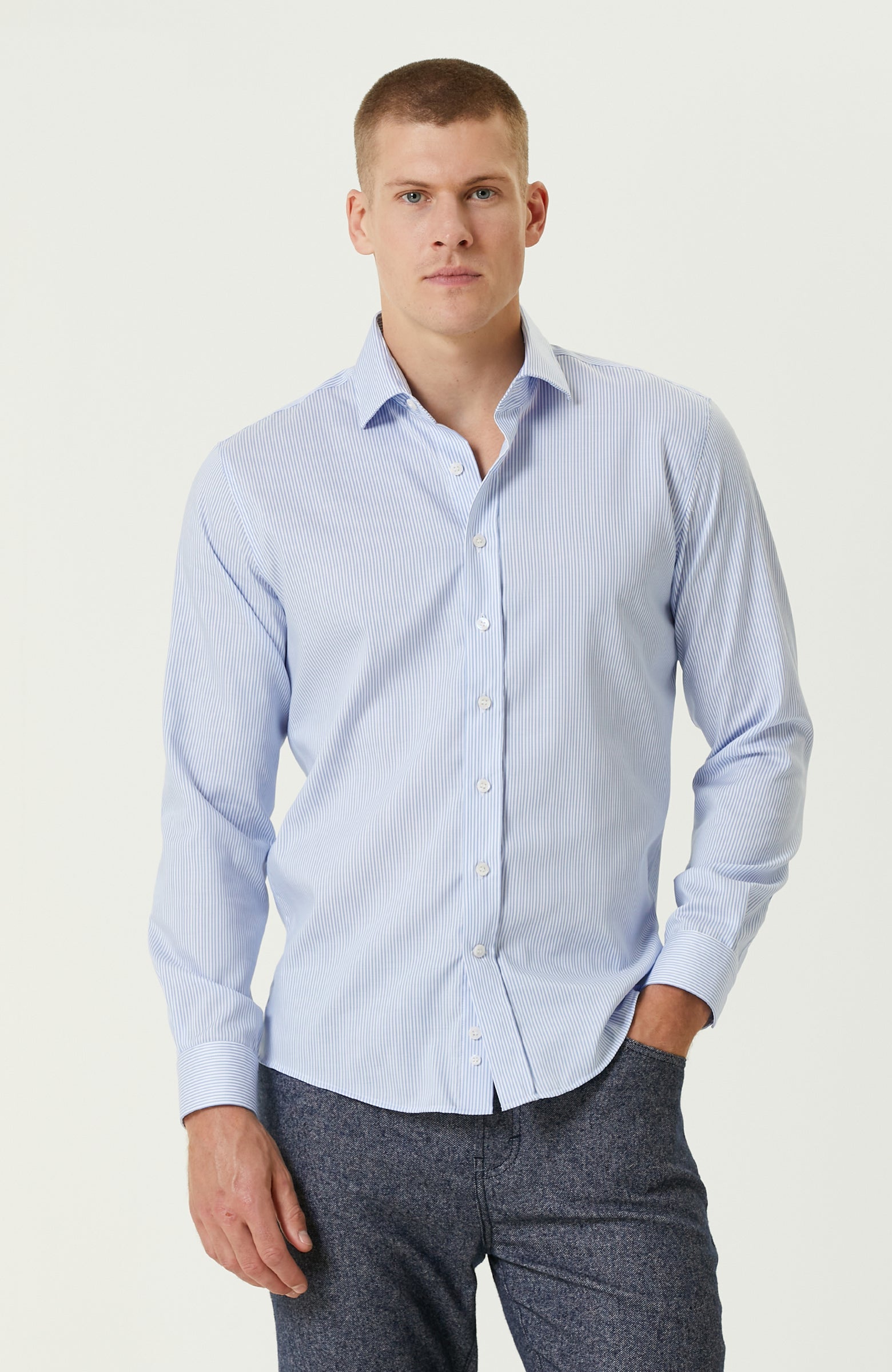 MEN'S Non-Iron Blue White Shirt