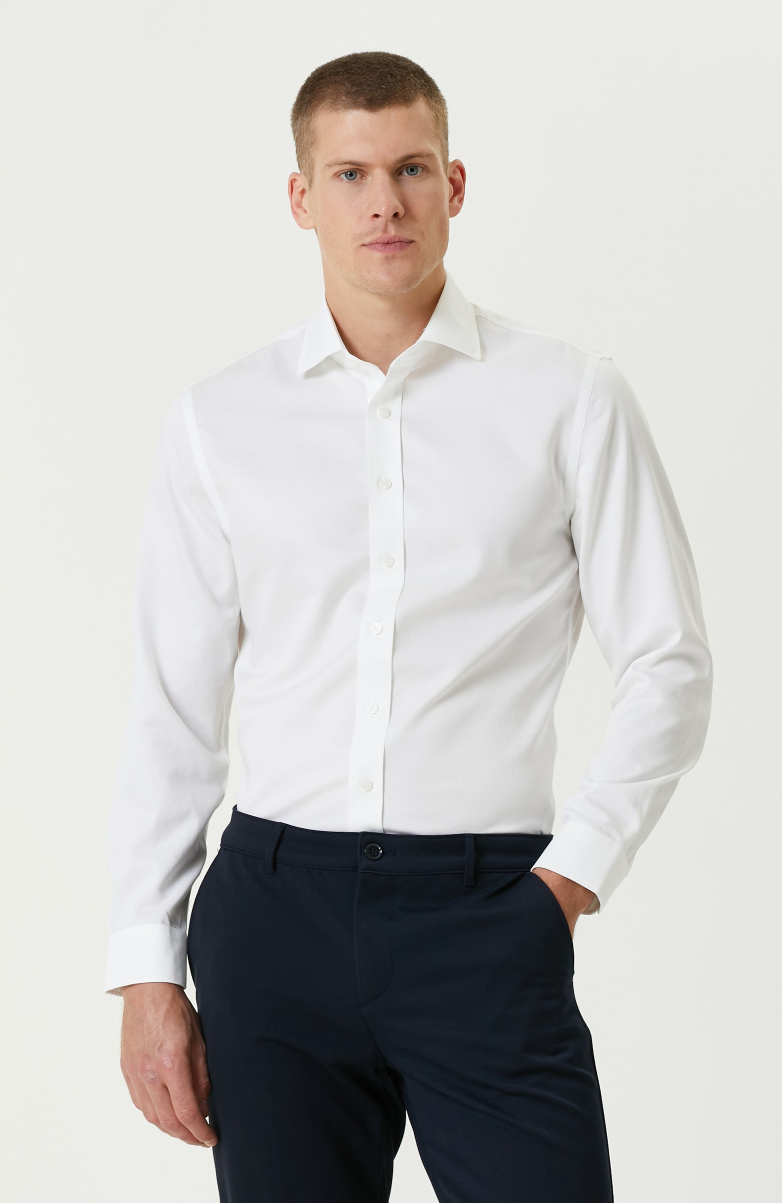 MEN'S White Non-iron Satin Shirt
