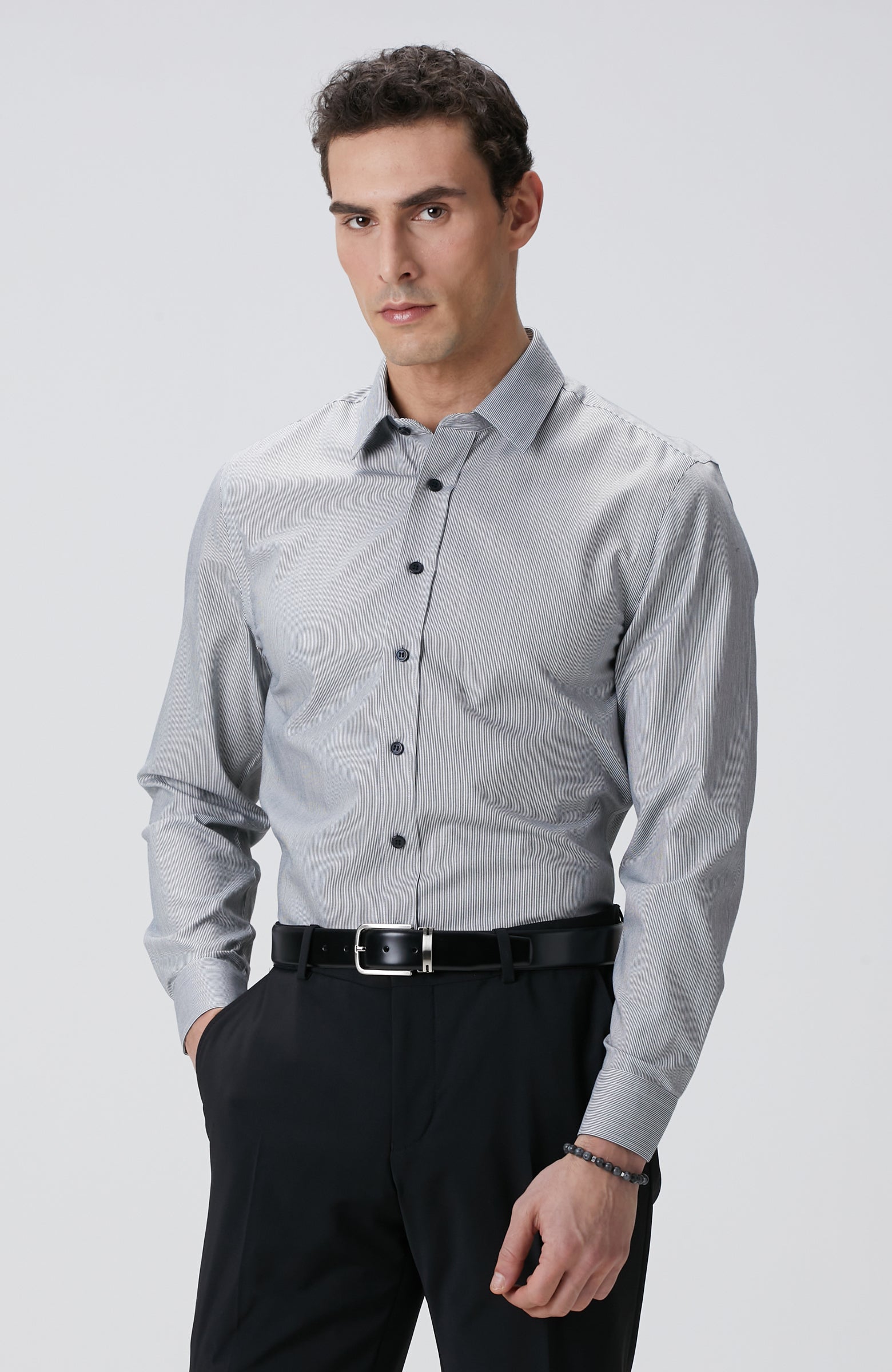 MEN'S Black Non-iron Striped Shirt