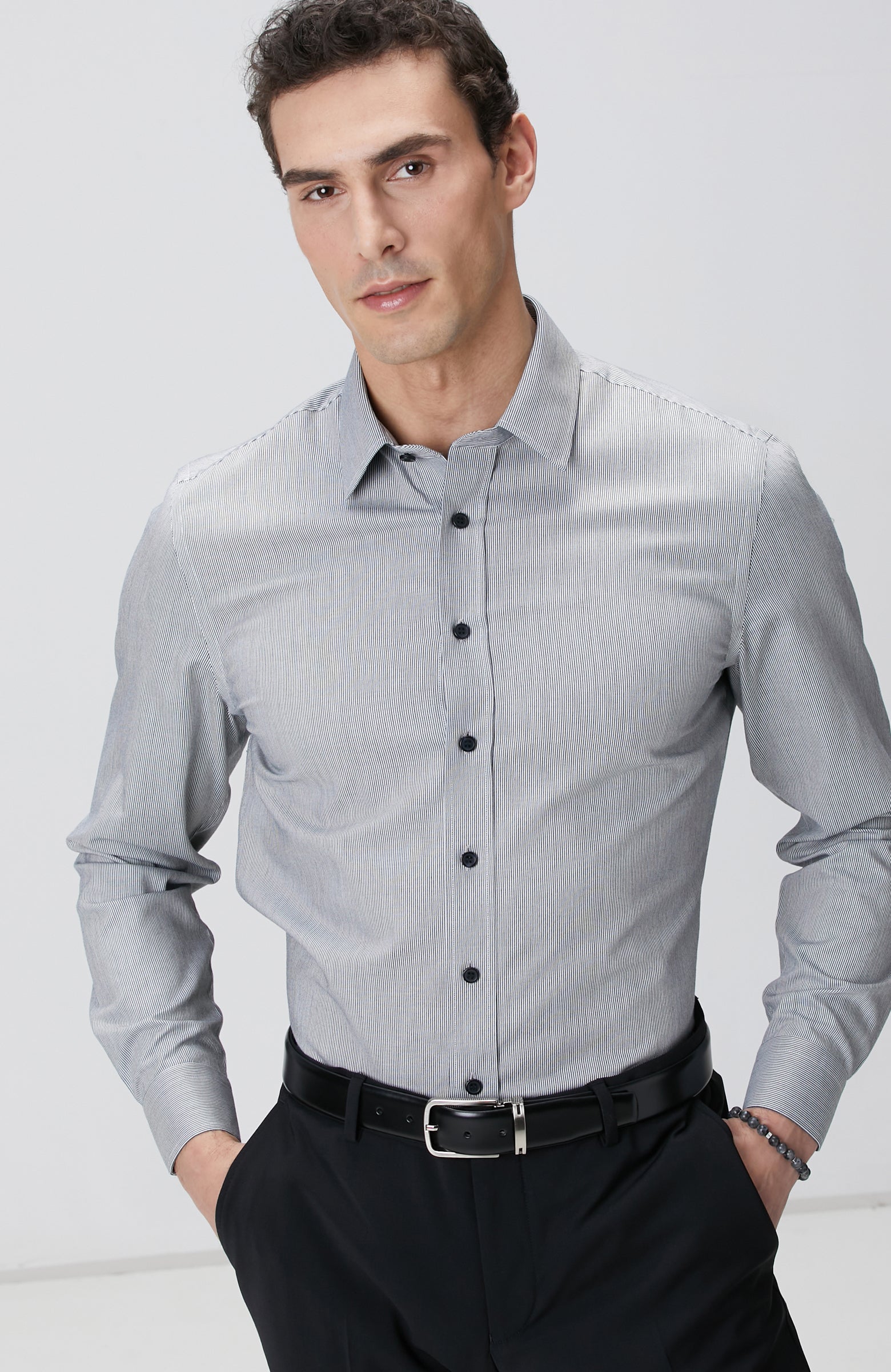 MEN'S Black Non-iron Striped Shirt
