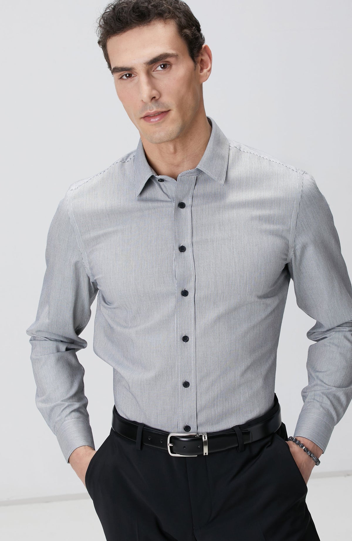 MEN'S Black Non-iron Striped Shirt