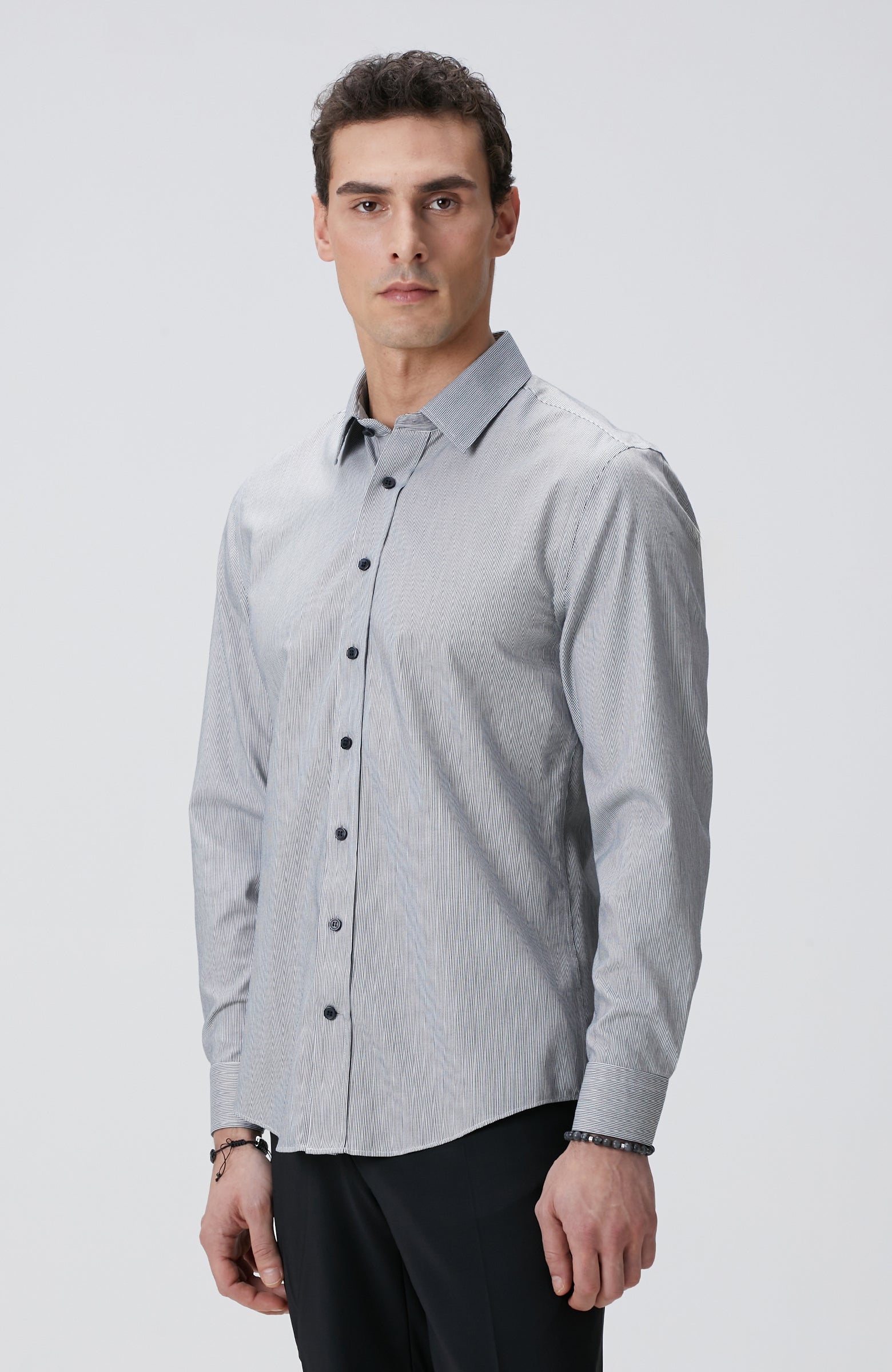 MEN'S Black Non-iron Striped Shirt