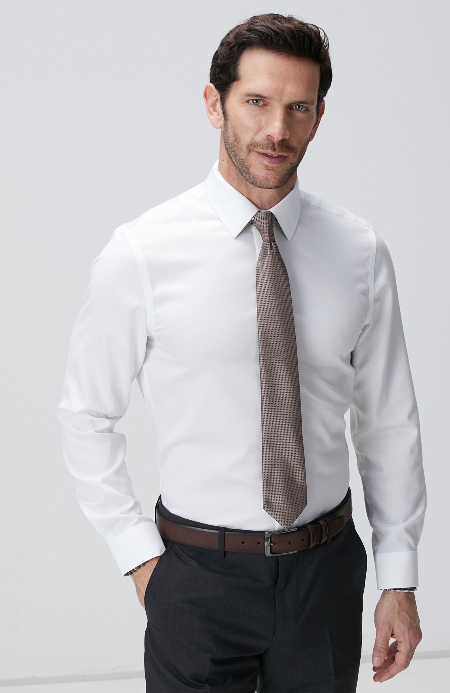 MEN'S White Non-Iron Satin Shirt