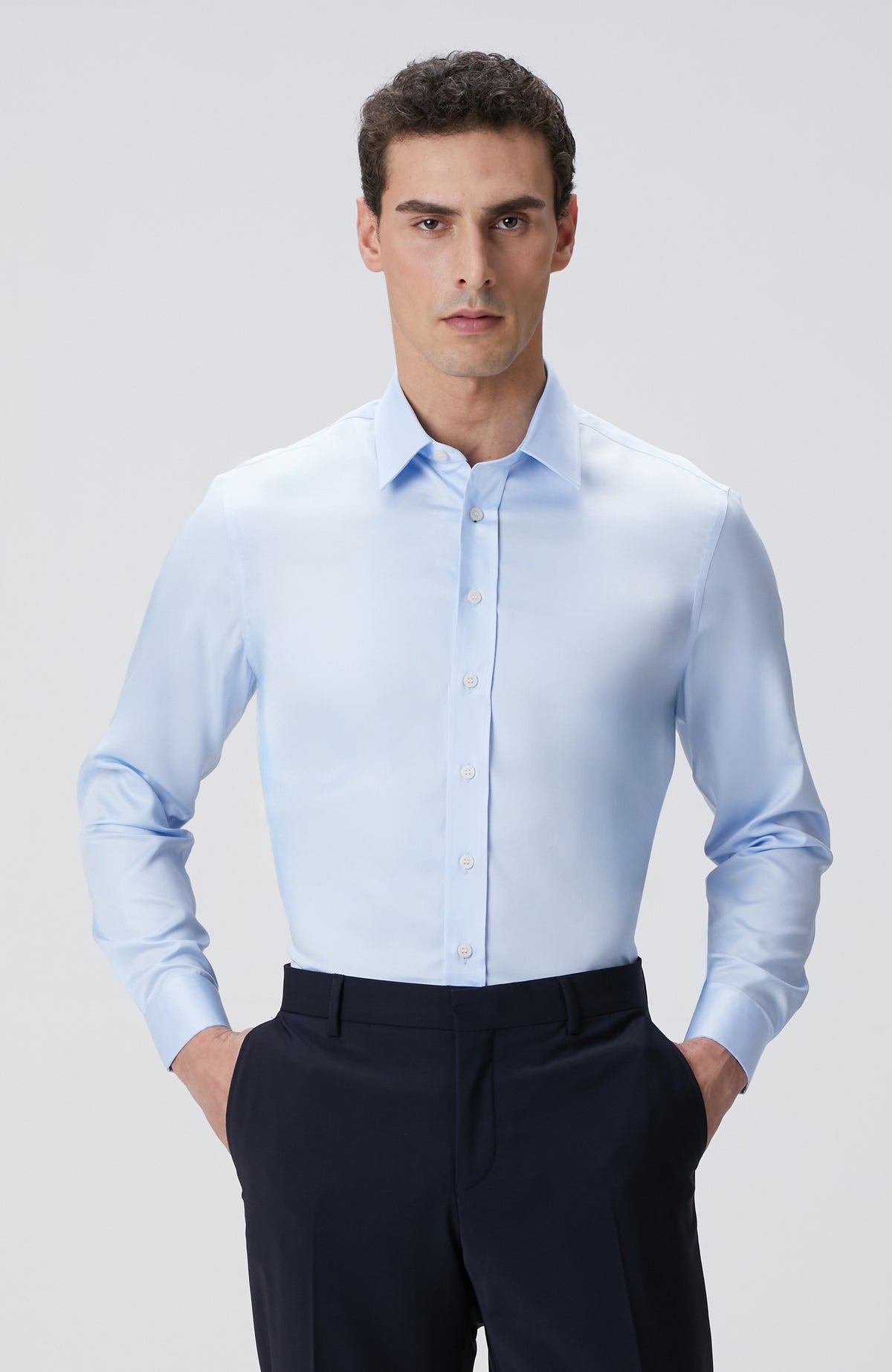 MEN'S Blue Non-iron Satin Shirt