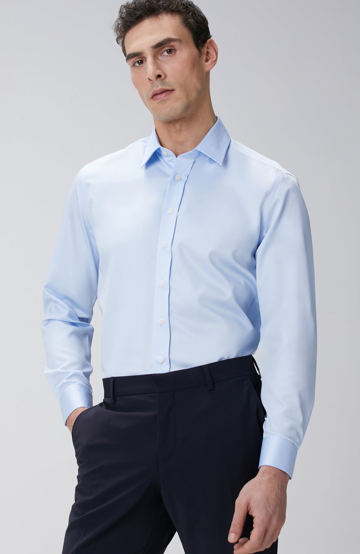 MEN'S Blue Non-iron Satin Shirt