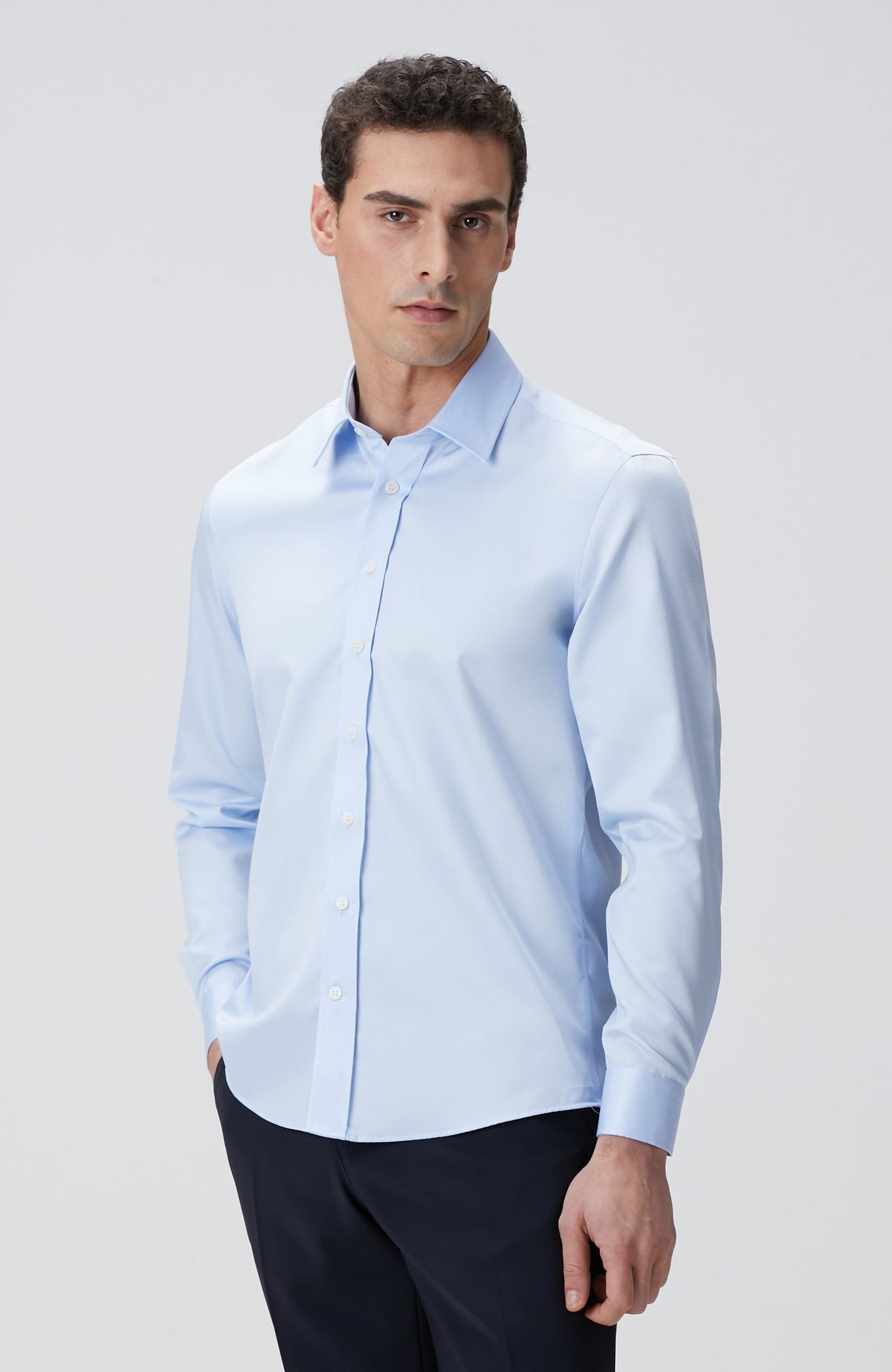 MEN'S Blue Non-iron Satin Shirt