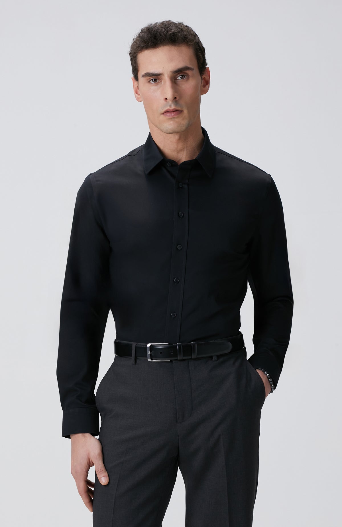 MEN'S Black Non-iron Satin Shirt