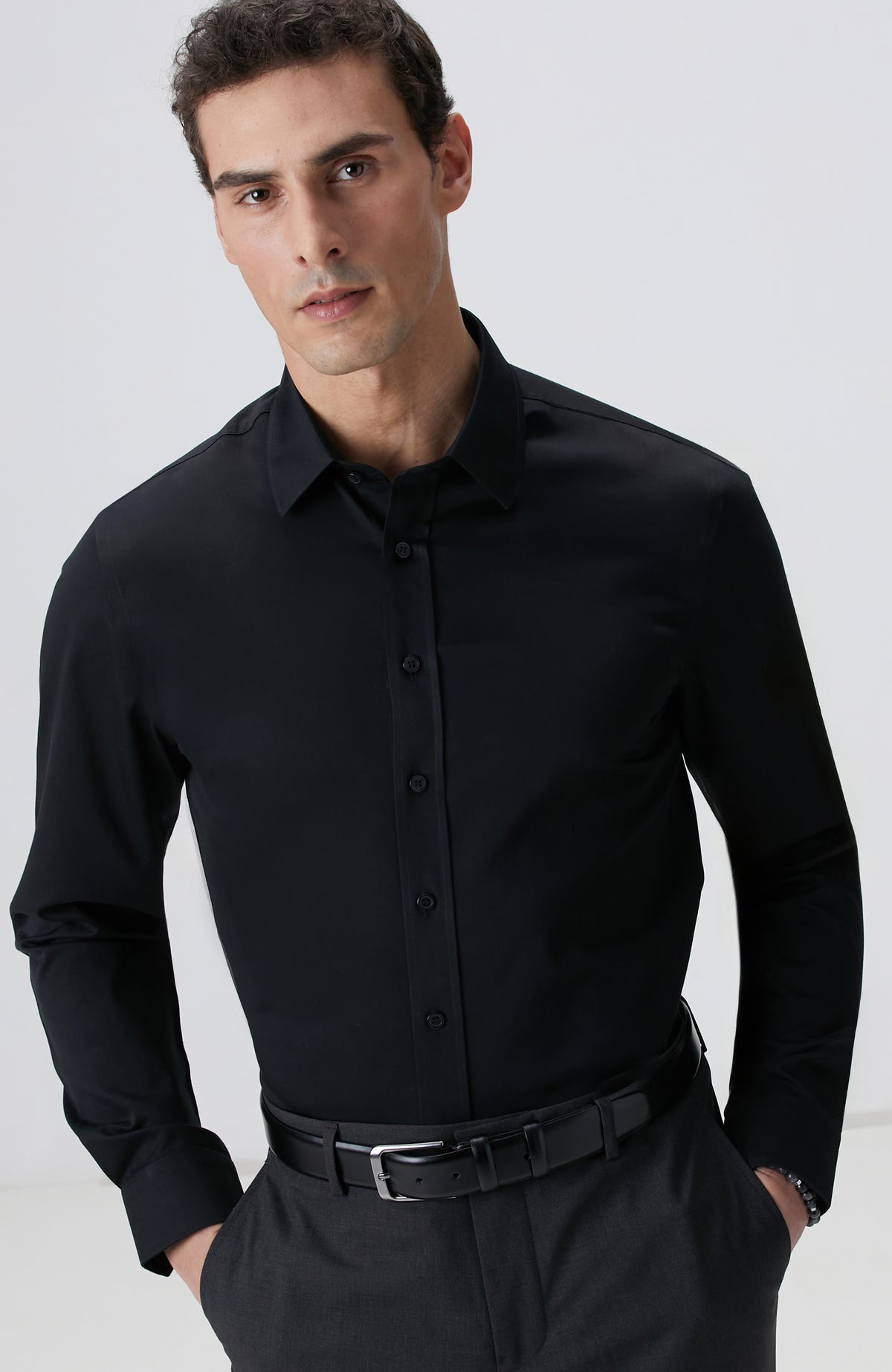 MEN'S Black Non-iron Satin Shirt