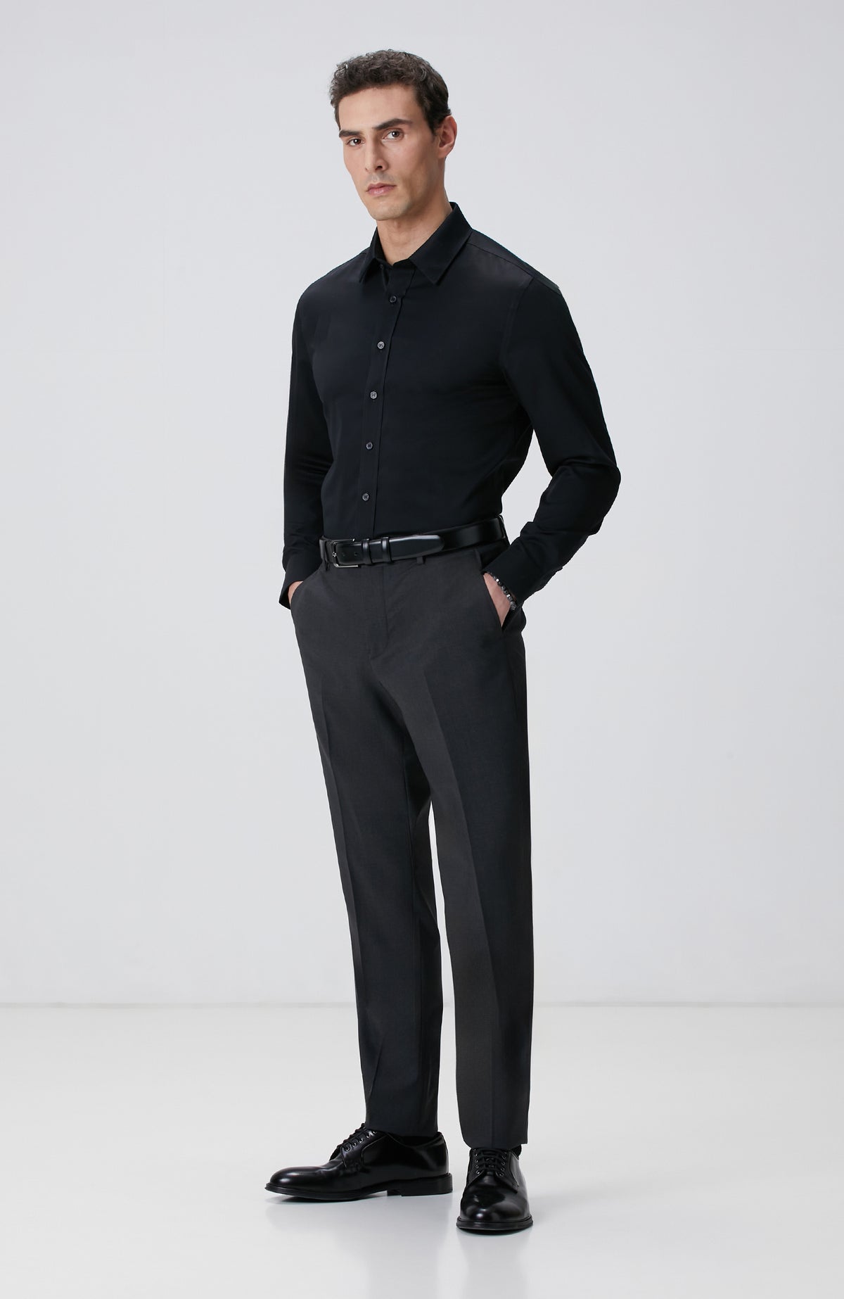 MEN'S Black Non-iron Satin Shirt