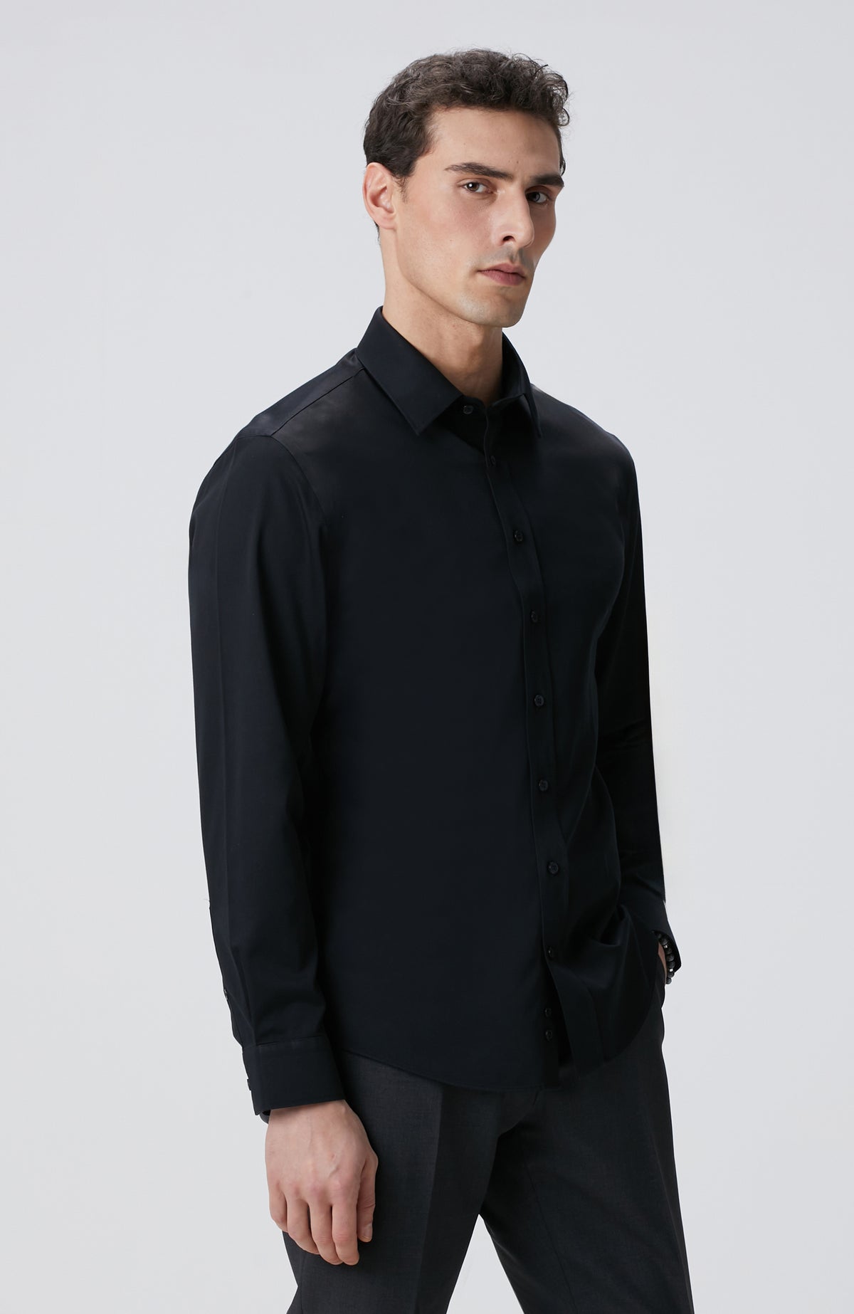MEN'S Black Non-iron Satin Shirt