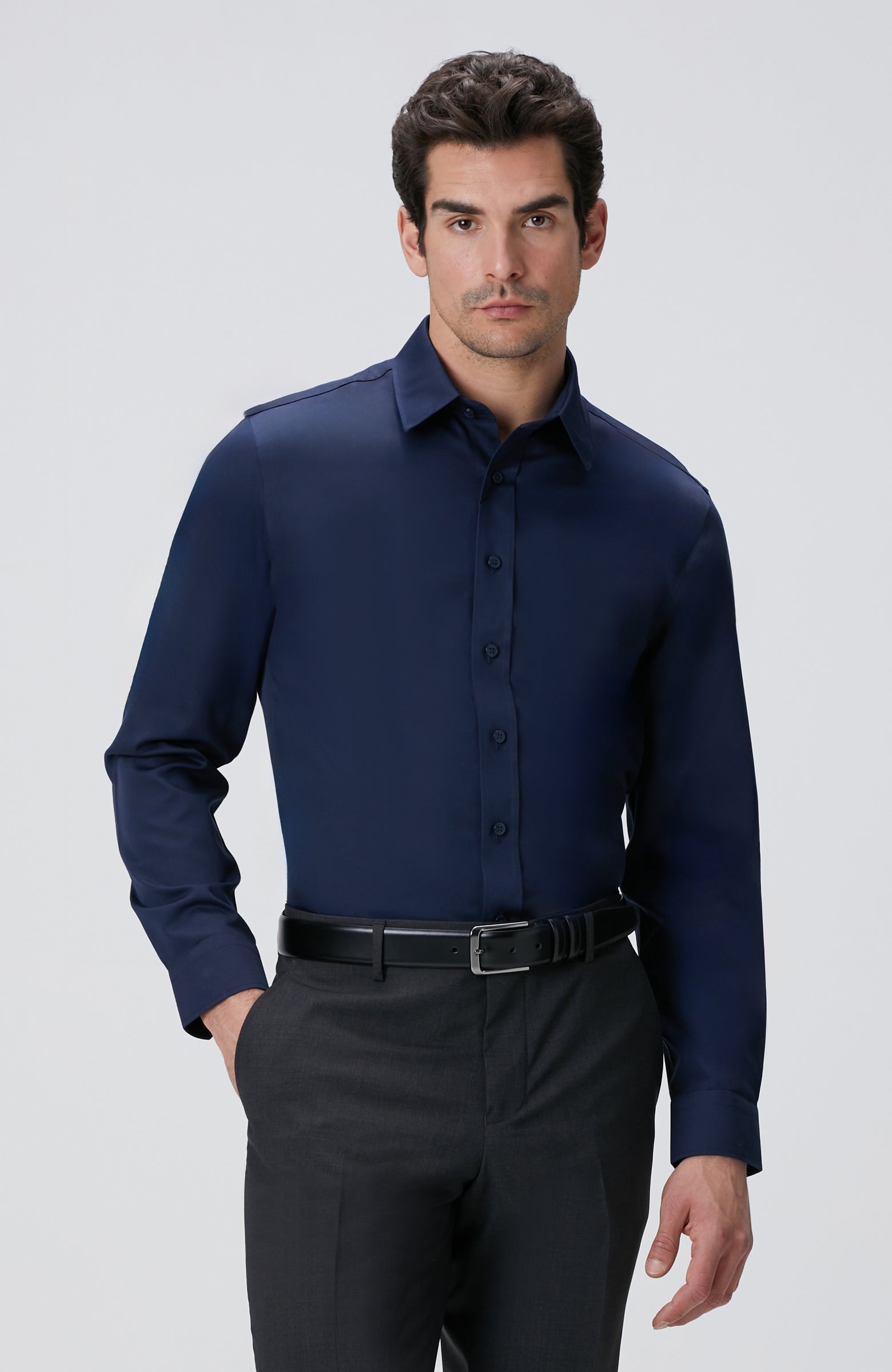 MEN'S Navy Blue Non-Iron Satin Shirt