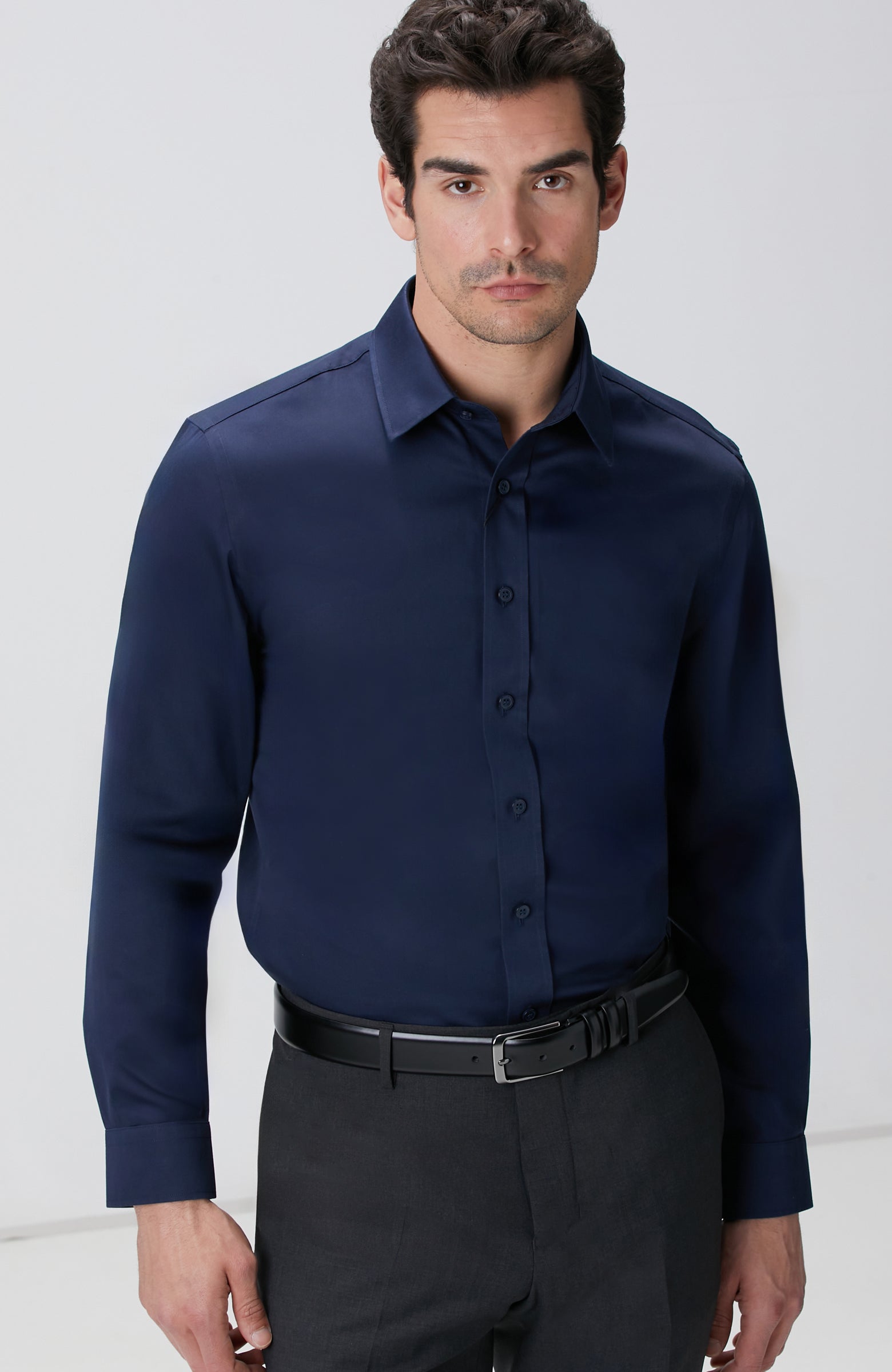 MEN'S Navy Blue Non-Iron Satin Shirt